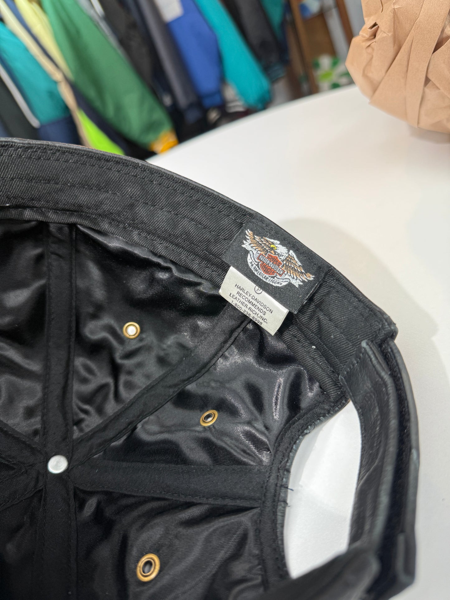 Vintage Harley Davidson Leather Skull Cap