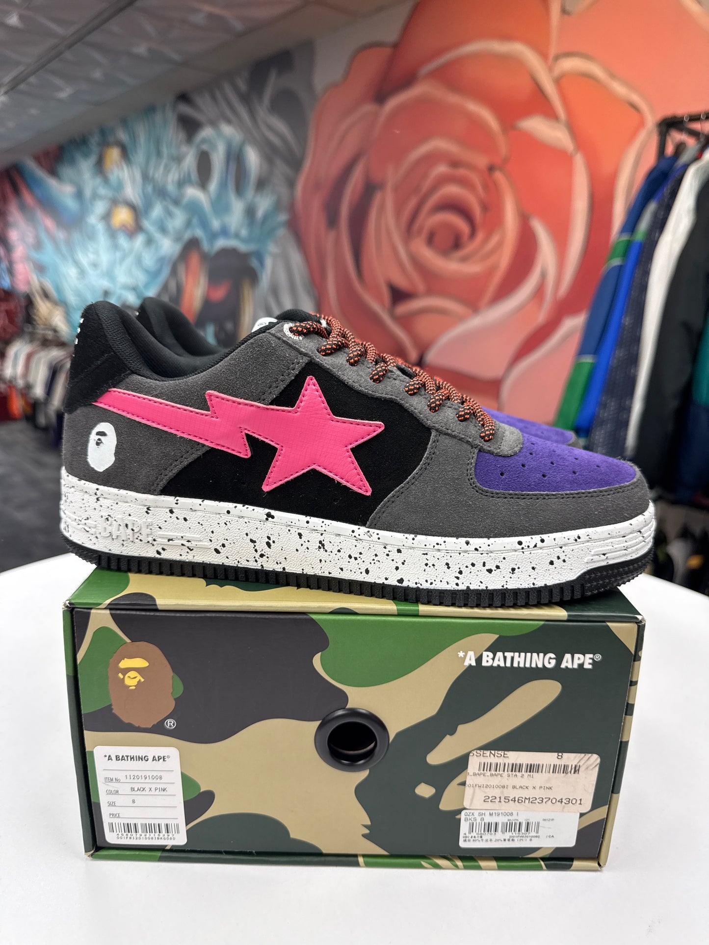 New A Bathing Ape Bape Sta Grey/Pink Suede