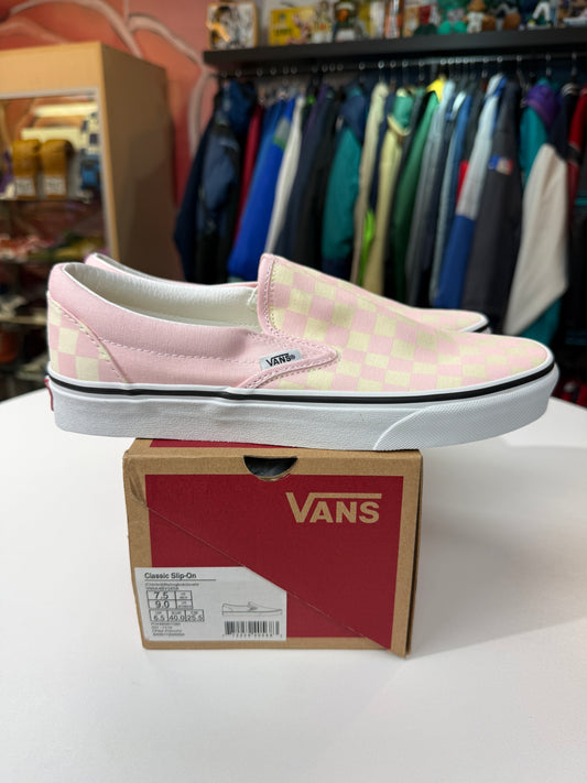 New Pink Checkered Van Slip Ons