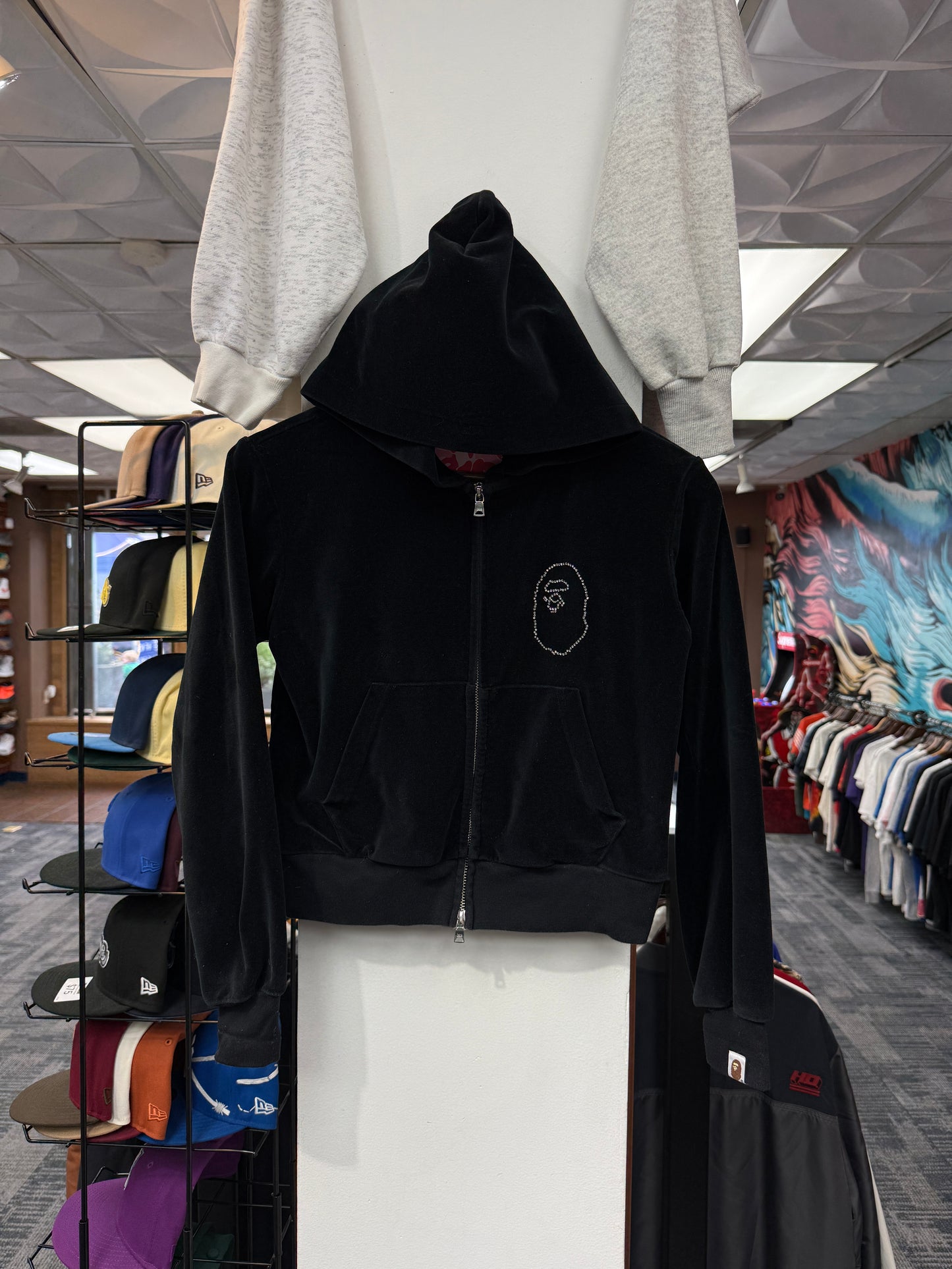 Ladies Velour Bape Crystal Stone Zip Hoodie