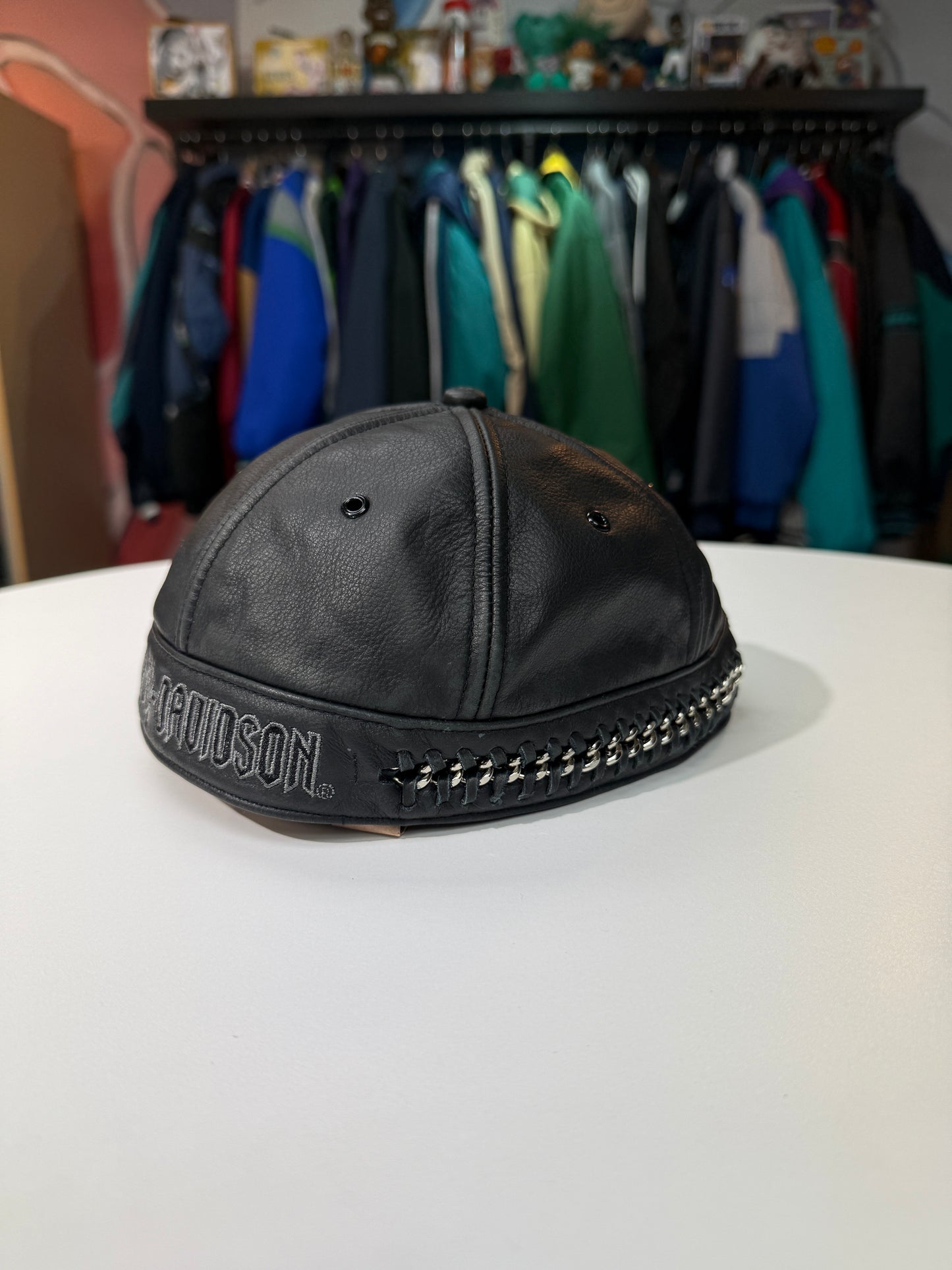 Vintage Harley Davidson Leather Skull Cap