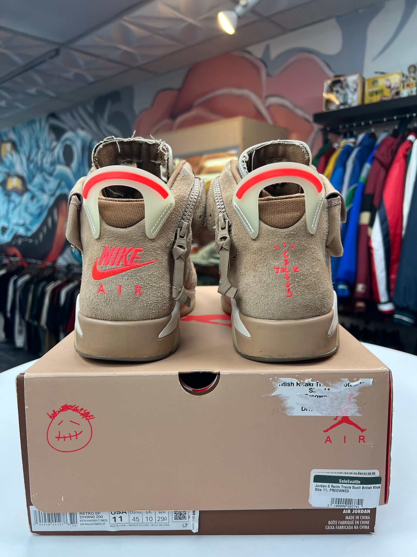 Preowned British Khaki Travis Scott Jordan 6