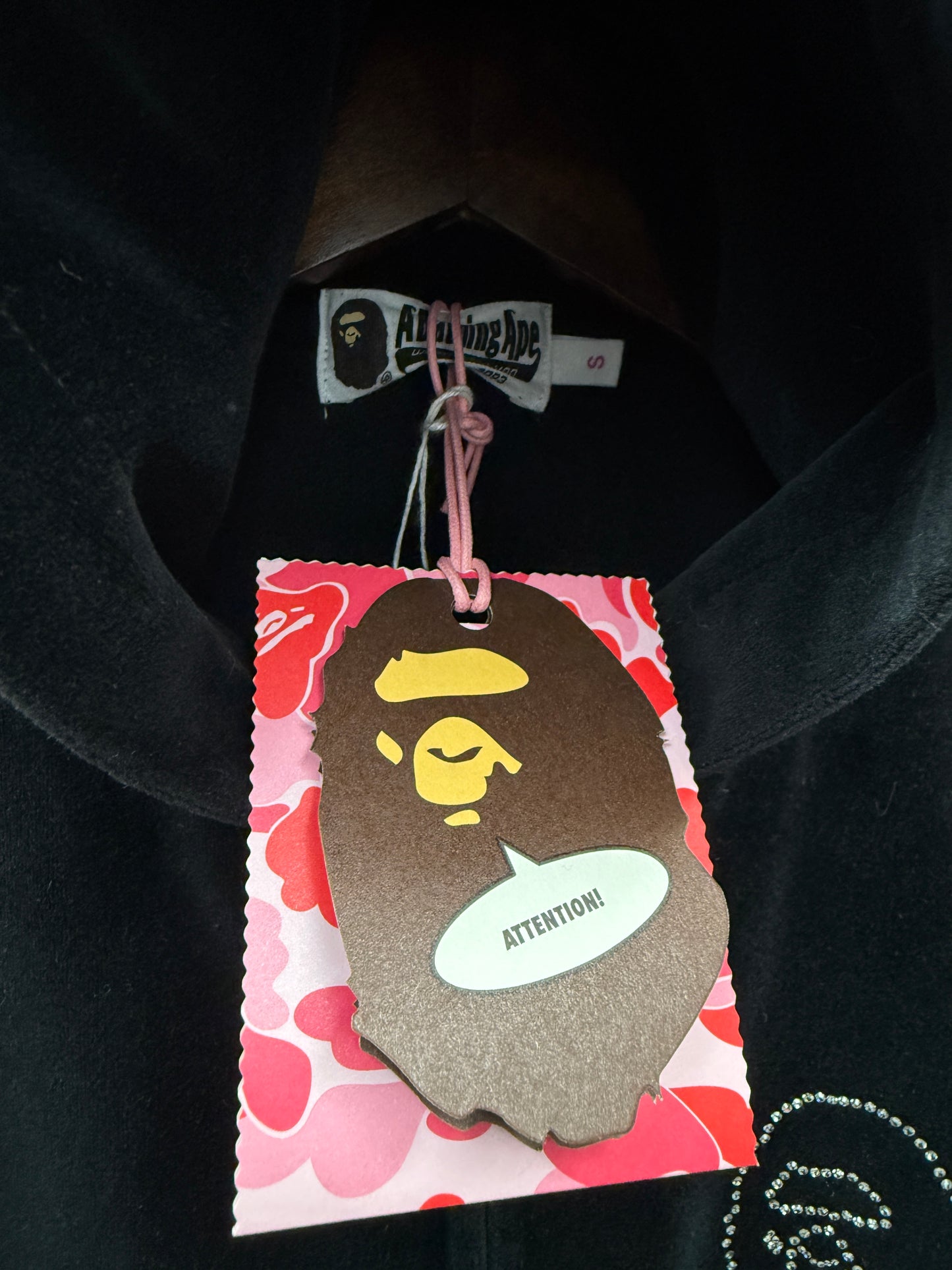 Ladies Velour Bape Crystal Stone Zip Hoodie