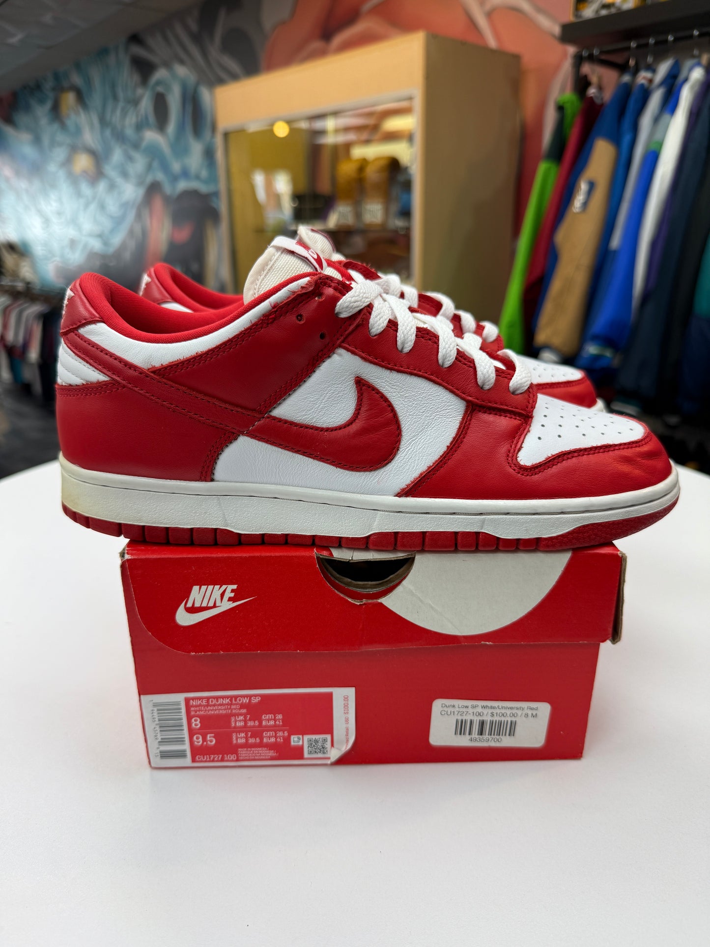 Preowned White/University Red Nike Dunk Low
