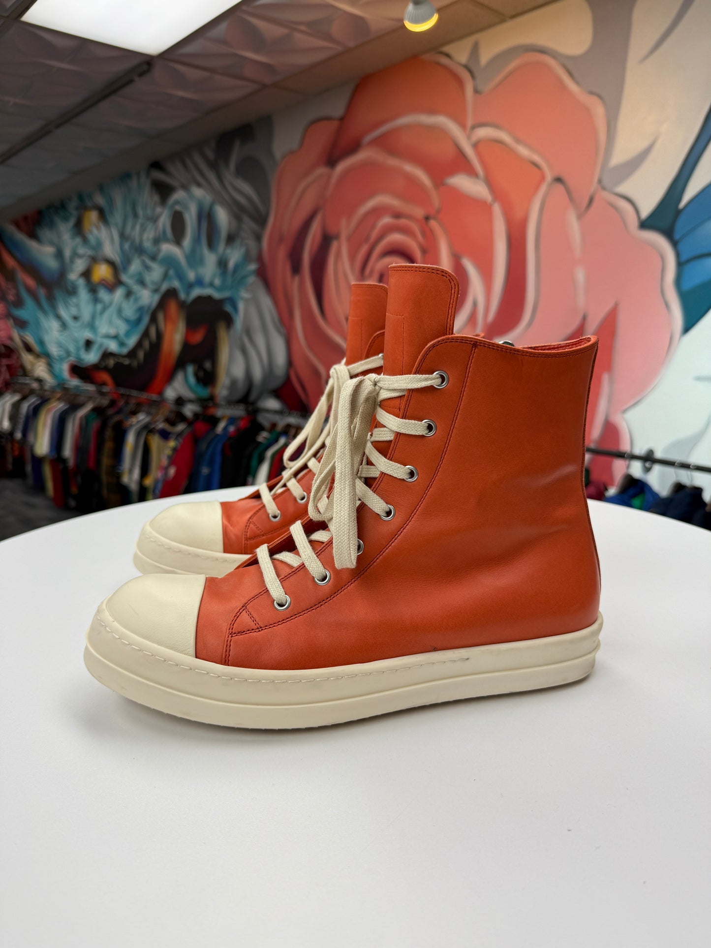 Preowned Rick Owens Fogachine Hi-Top ‘Orange’