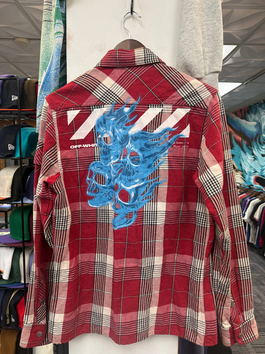 Off-White Skull Print Diagonal Zip Flannel Shirt