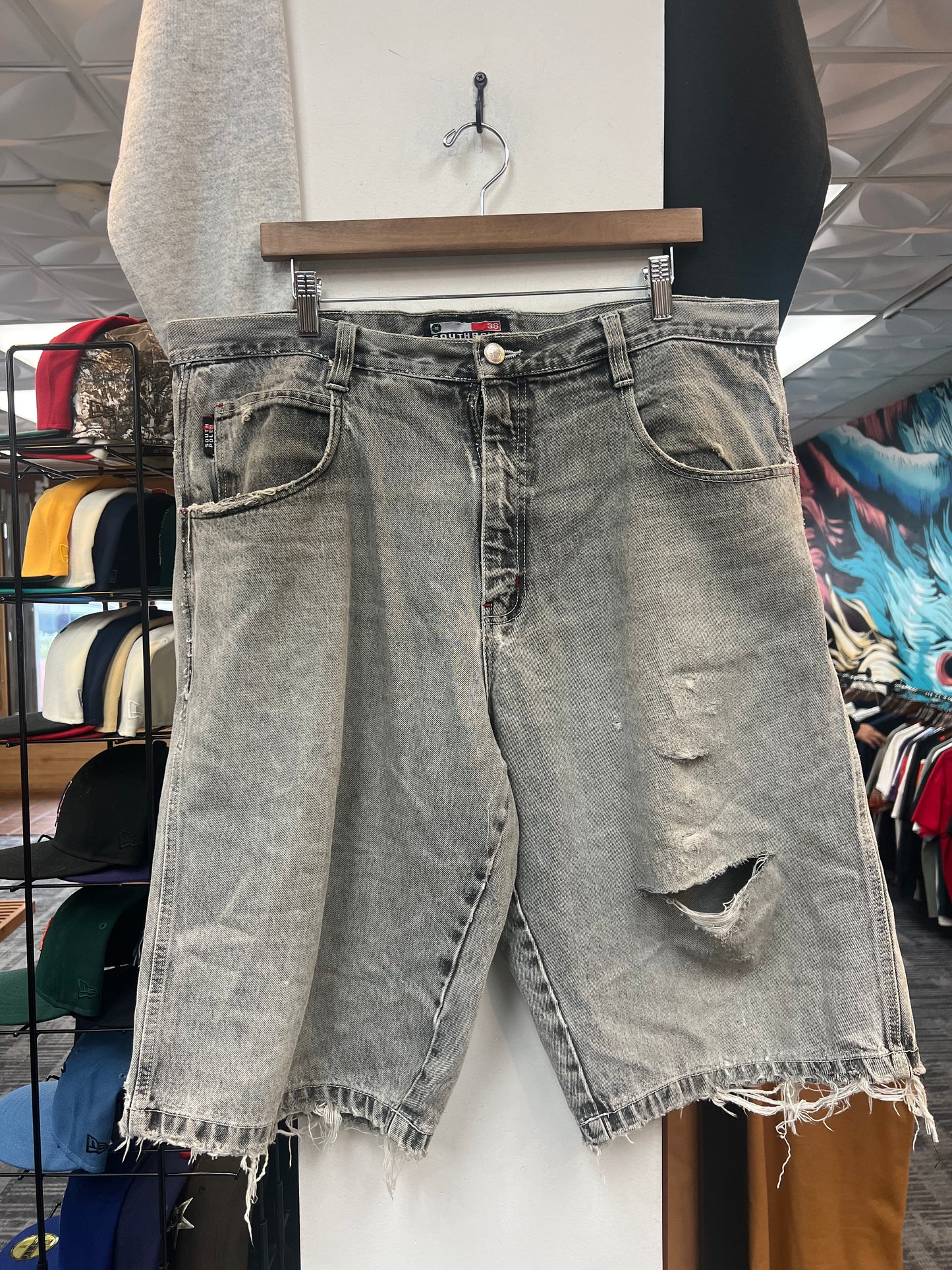 South Pole Grey Distressed Jorts