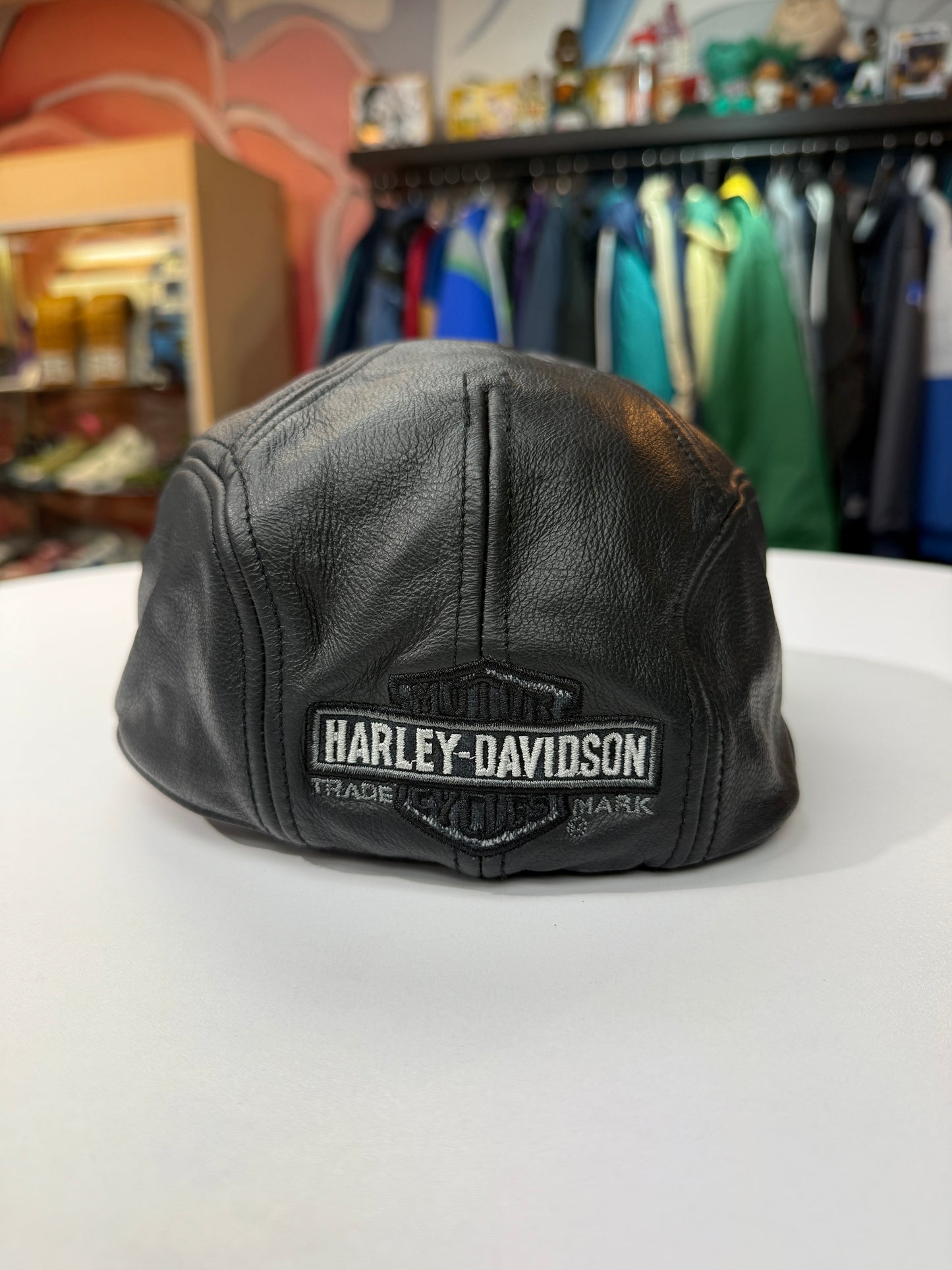 Vintage Harley Davidson Leather Newsboy Cap