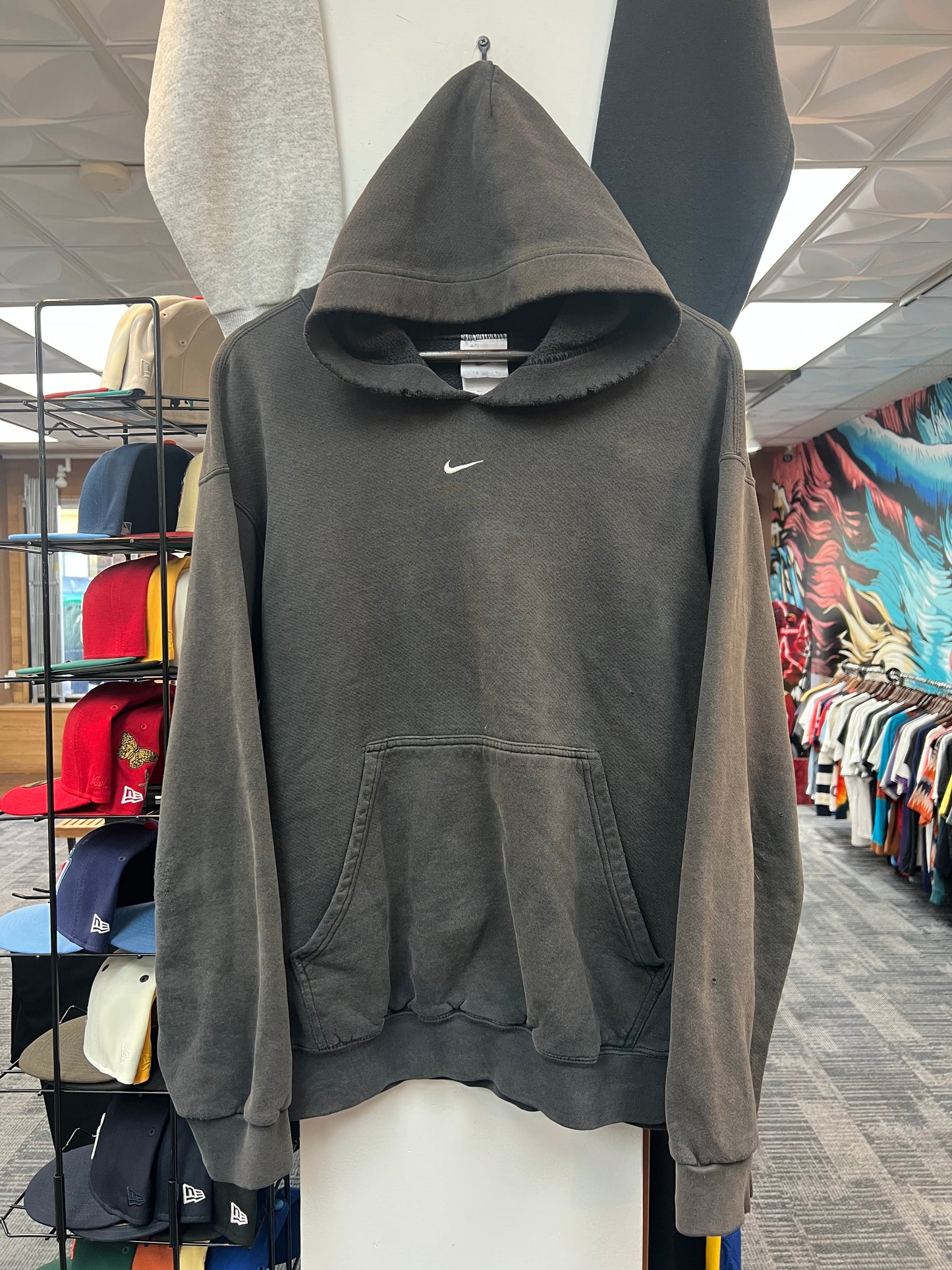 Vintage Nike Black Washed Center Swoosh Hoodie