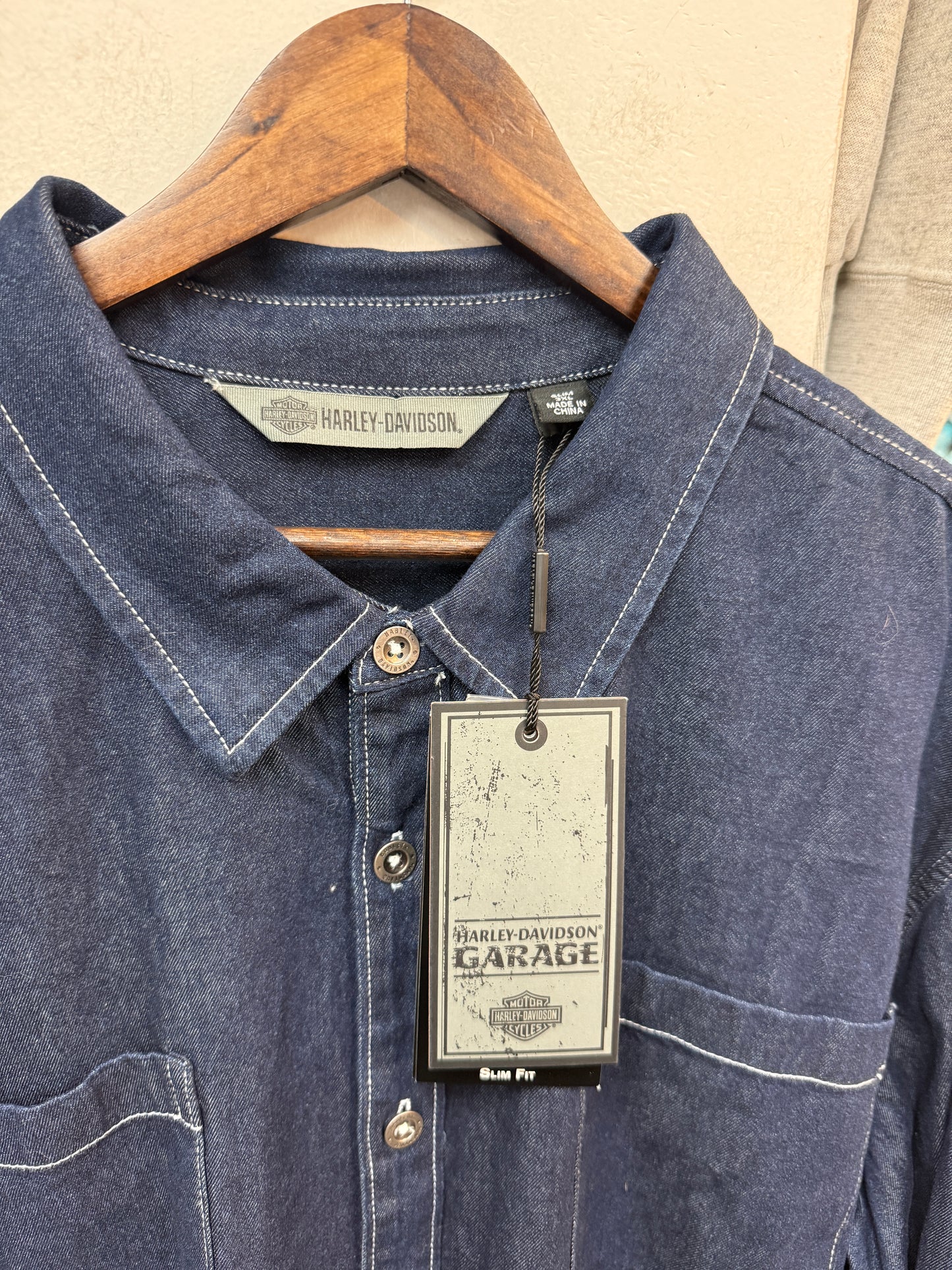 New Harley Davidson Dark Jean Button Up