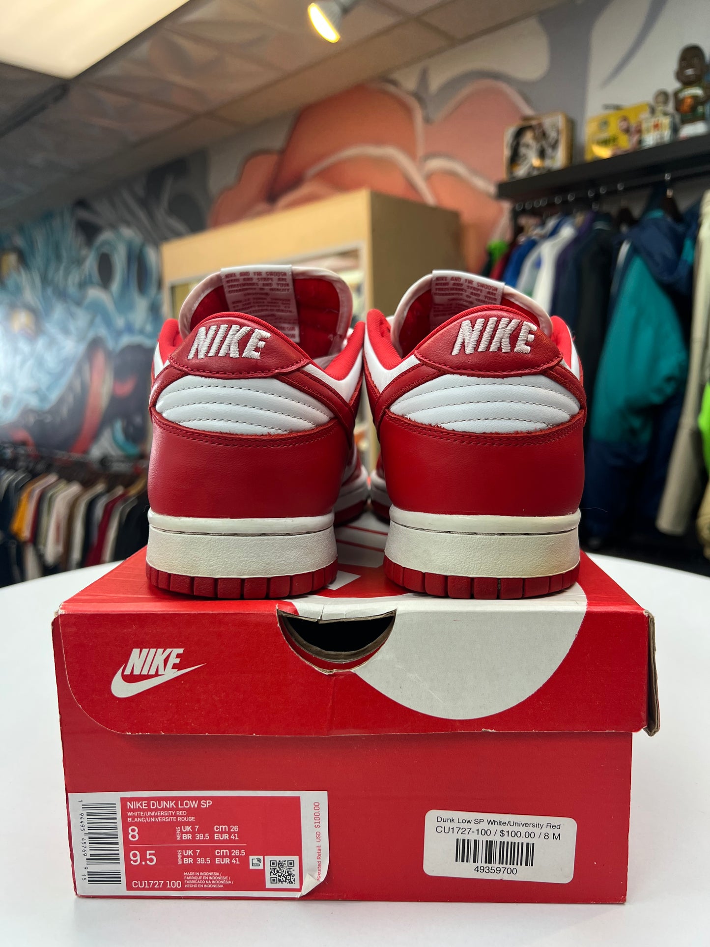 Preowned White/University Red Nike Dunk Low