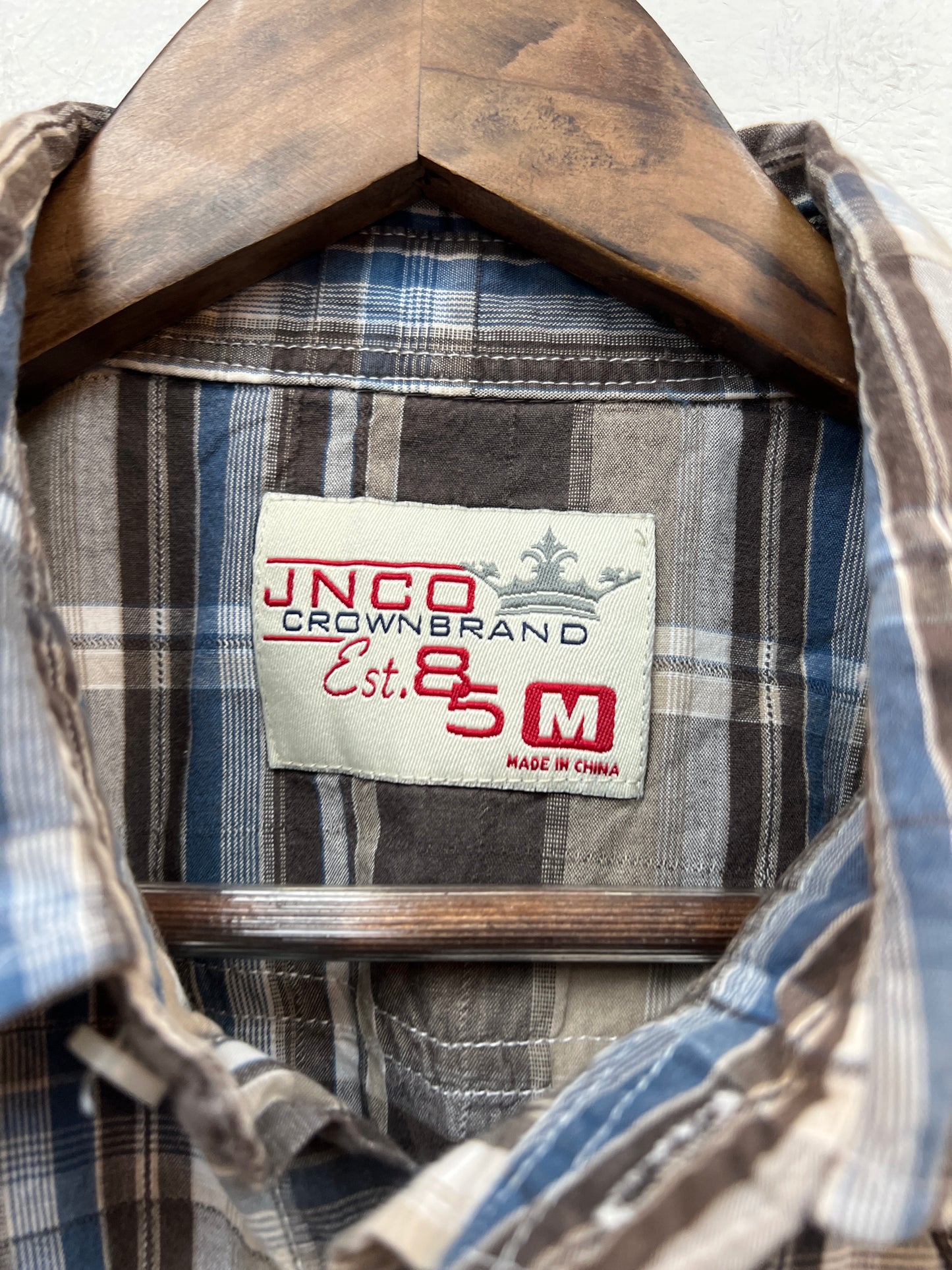 JNCO Brown & Blue Short Sleeve Button Up