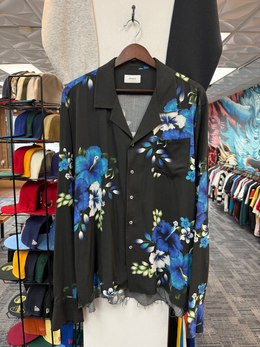 Rhude Black & Blue Hawaiian Print LS