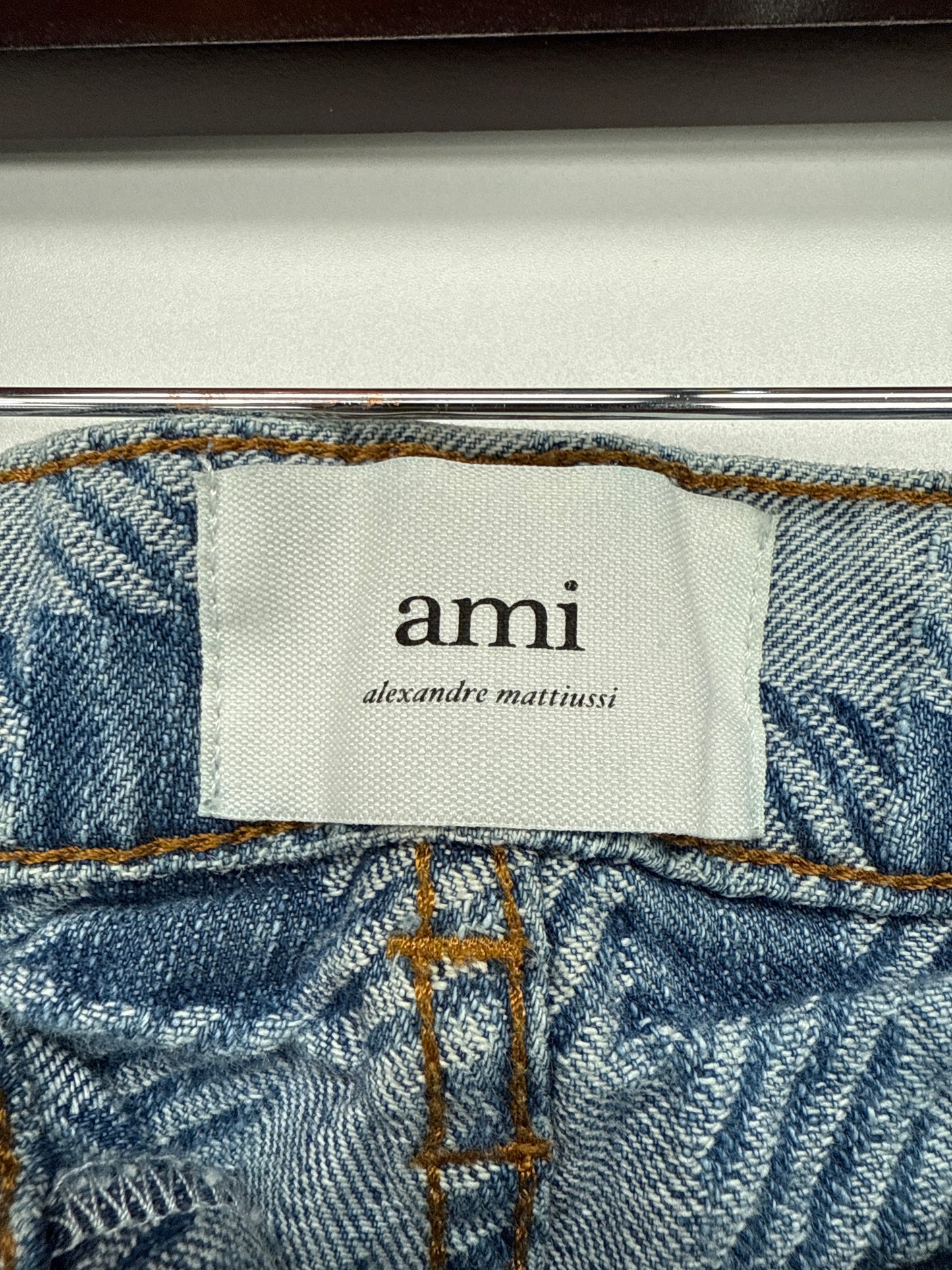Ami Paris Alex Fit Shepard Check Denim Shorts