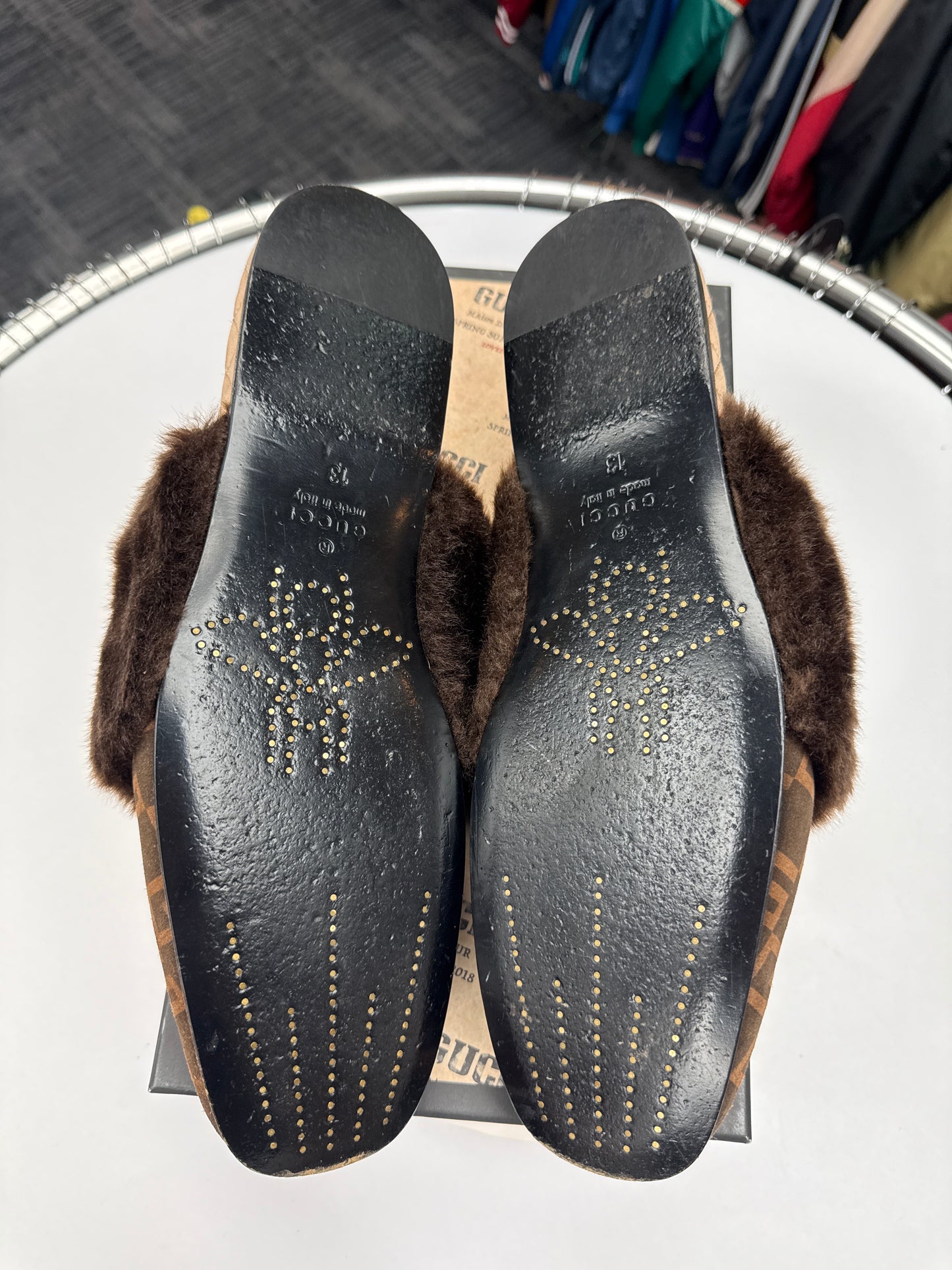 Gucci Square G Lawrence Faux Fur Slippers