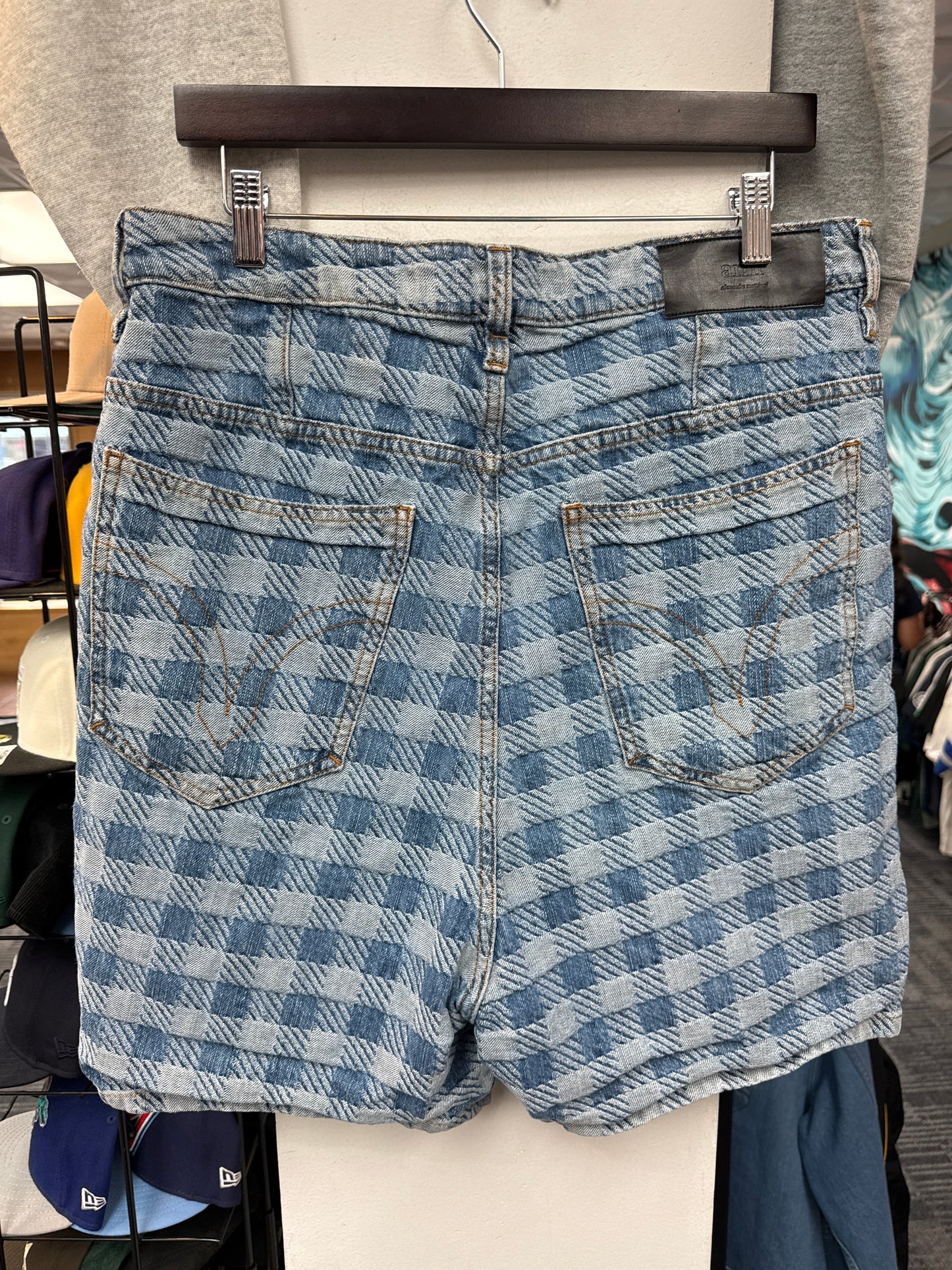Ami Paris Alex Fit Shepard Check Denim Shorts