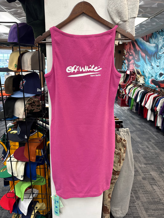 New Off-White Saint Barths Ribbed Short Dress Fuchsia