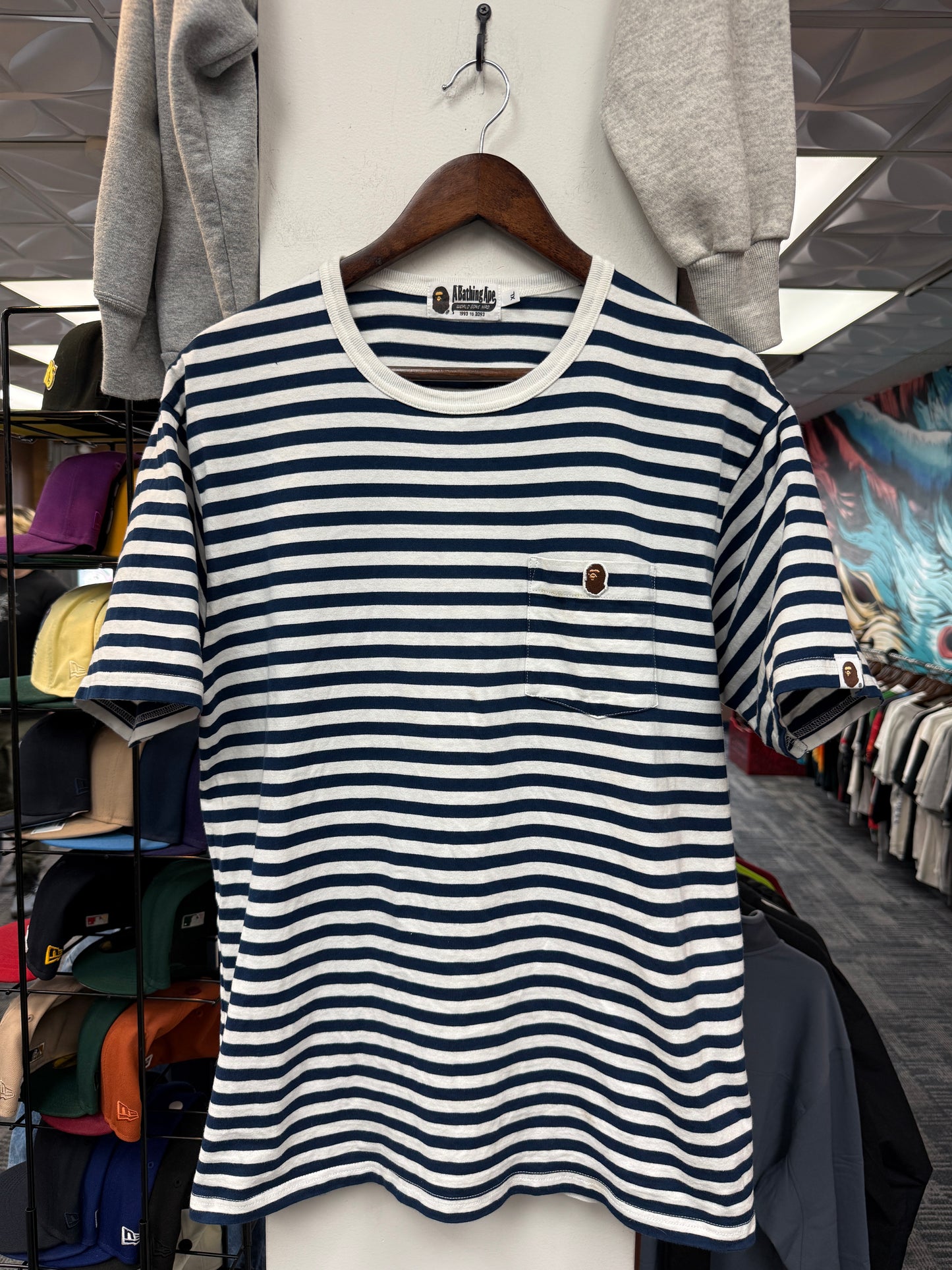A Bathing Ape Navy Stripe Pocket Tee