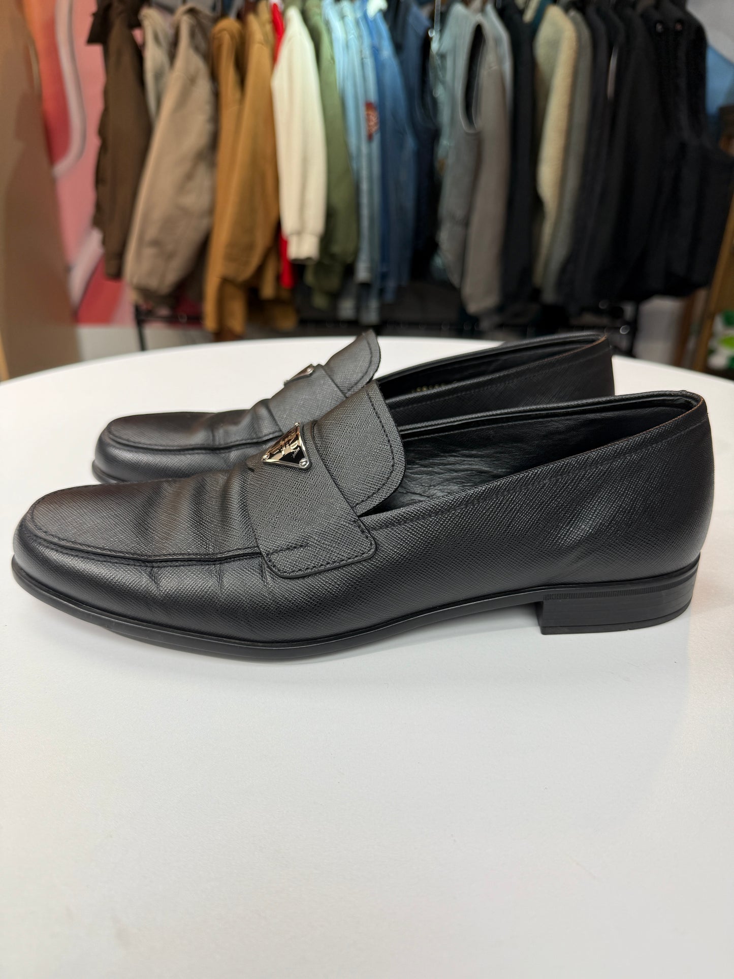 Preowned Prada Triangle Logo Saffiano Leather Loafer