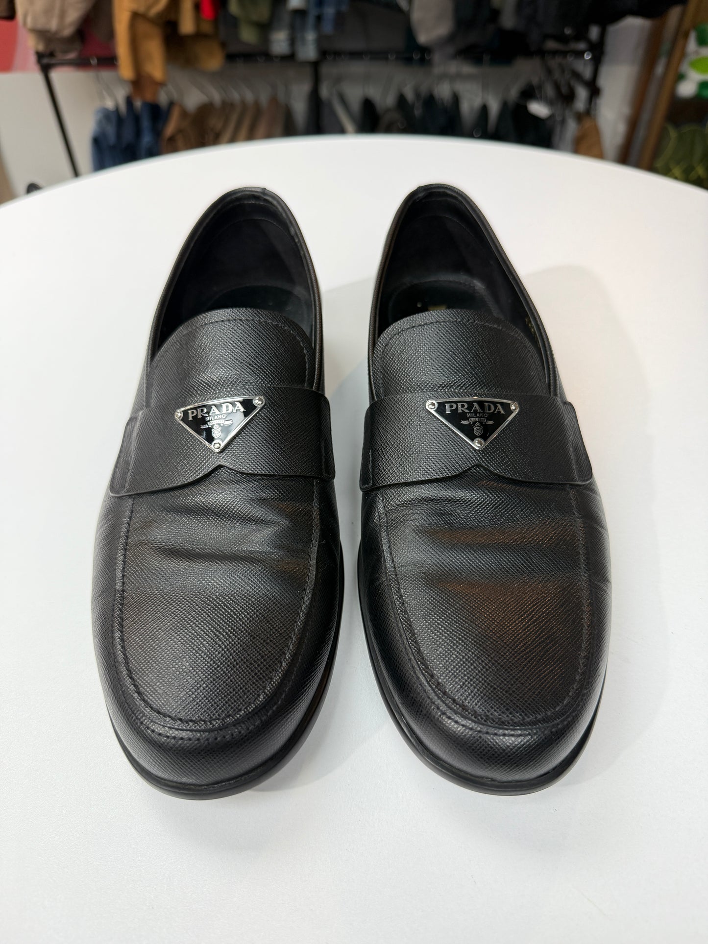 Preowned Prada Triangle Logo Saffiano Leather Loafer