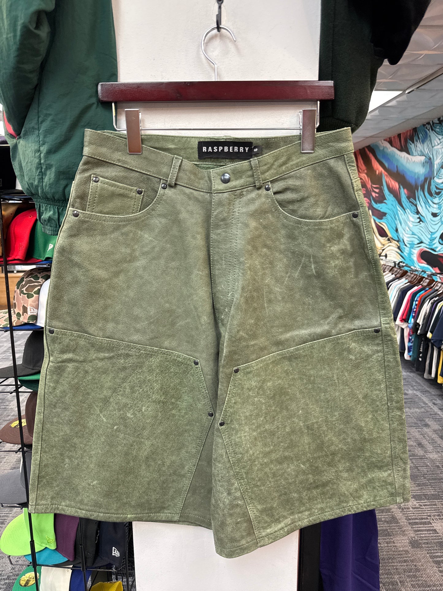 New GV Raspberry Hills Green Leather Shorts