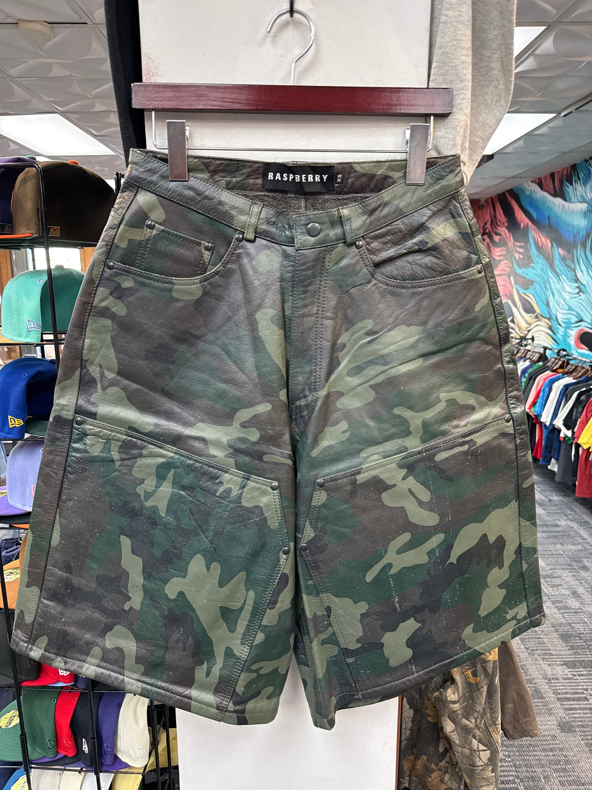 New GV Raspberry Hills Camo Leather Shorts