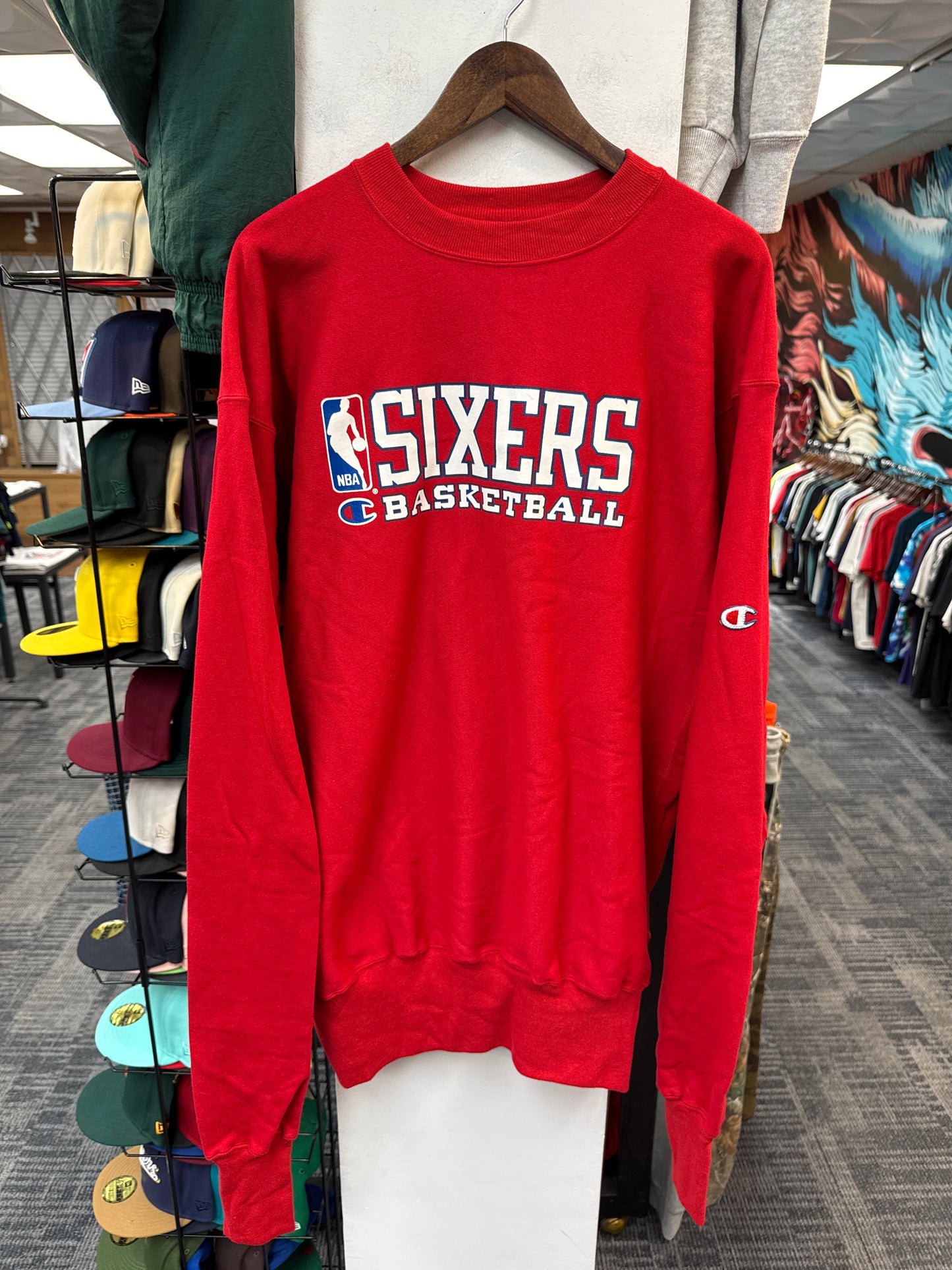 Vintage Champion 76ers Game Issued Warm Up Crewneck