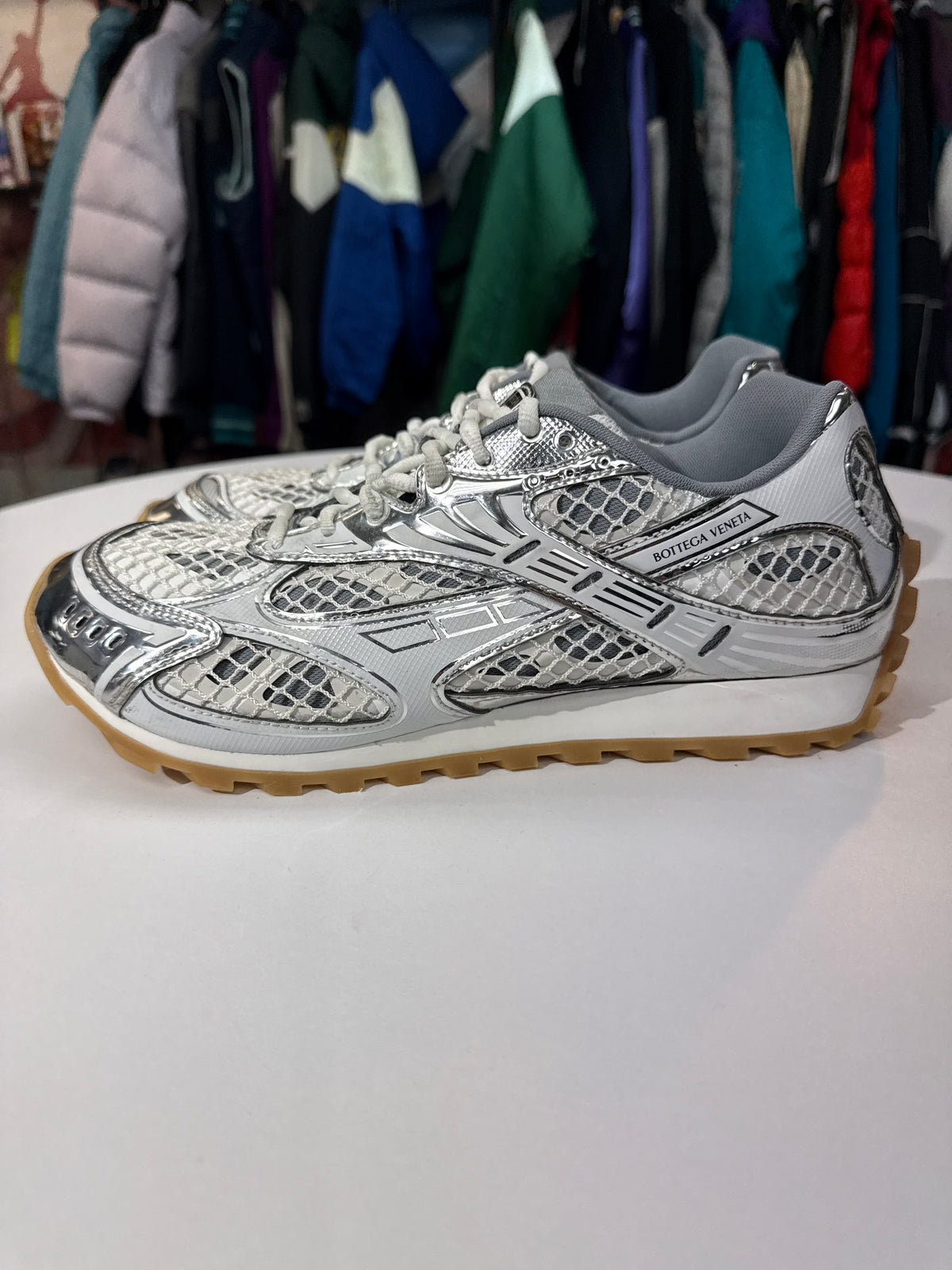 Preowned Bottega Veneta Orbit Sneaker Silver/White