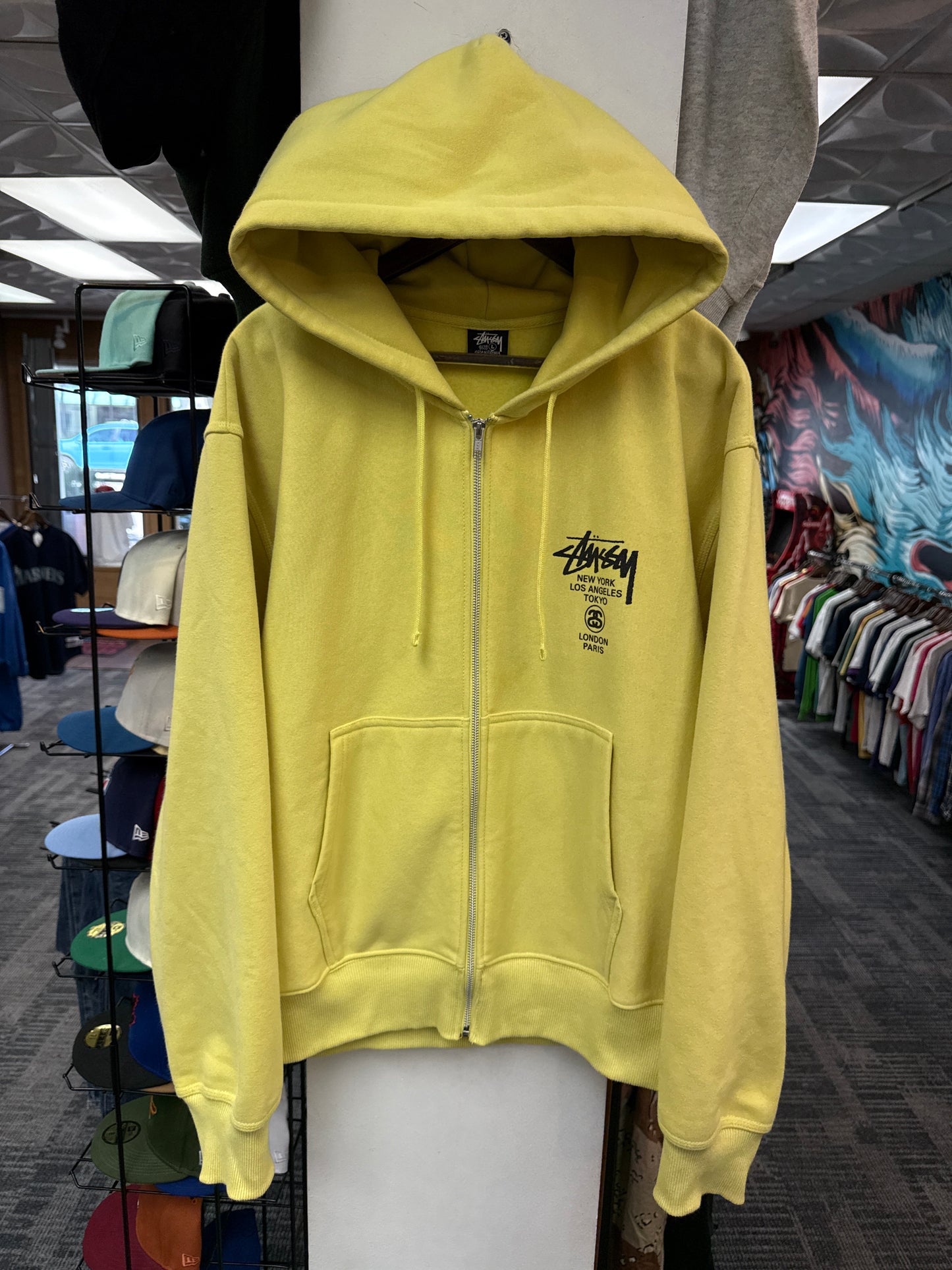 Stussy World Tour Yellow Zip Up Hoodie