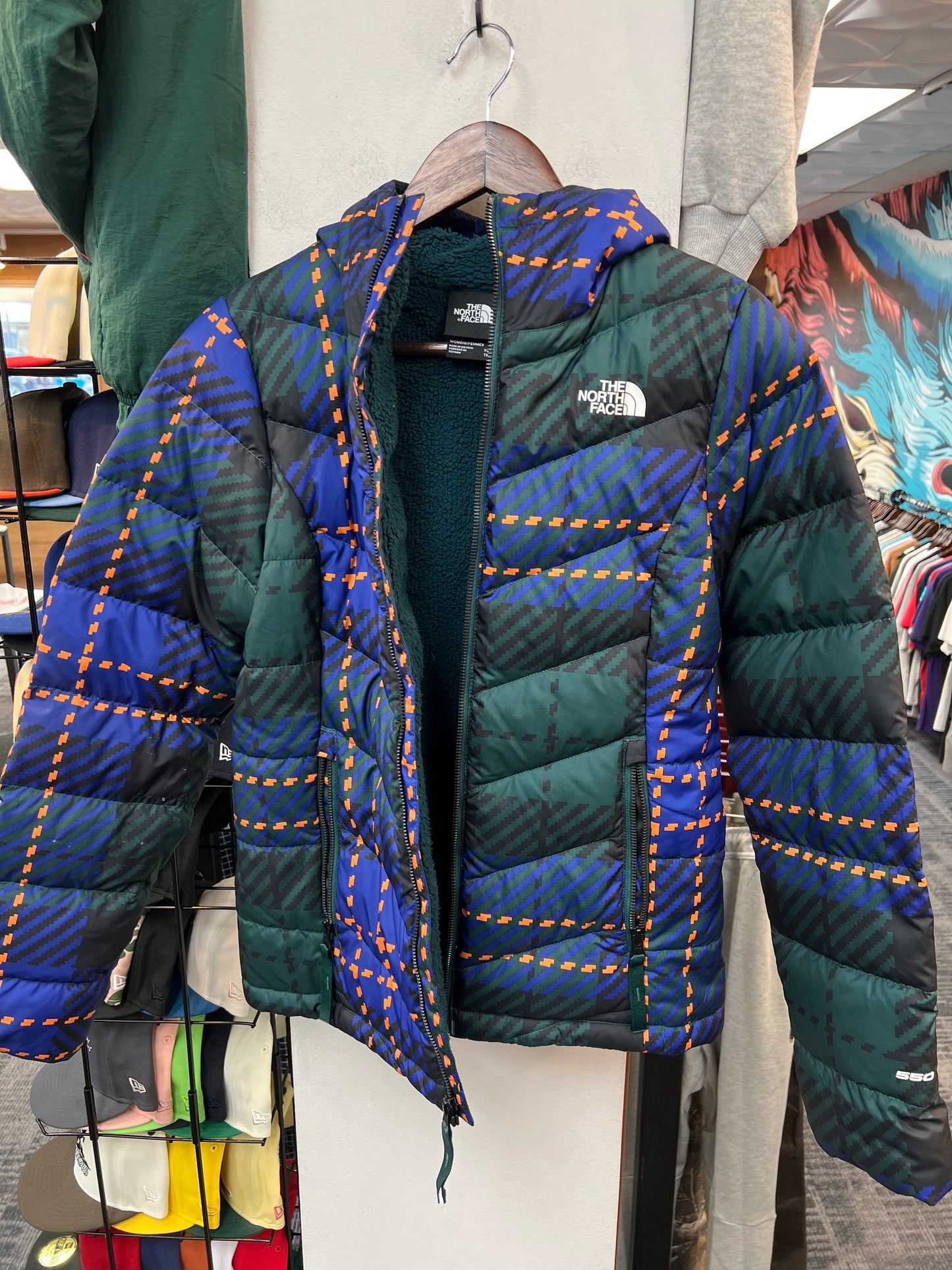 The North Face 550 Green-Pattern Puffer Jacket