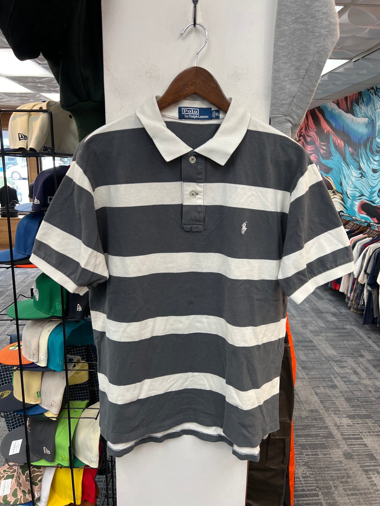 Polo Ralph Lauren White & Grey Striped Polo Shirt