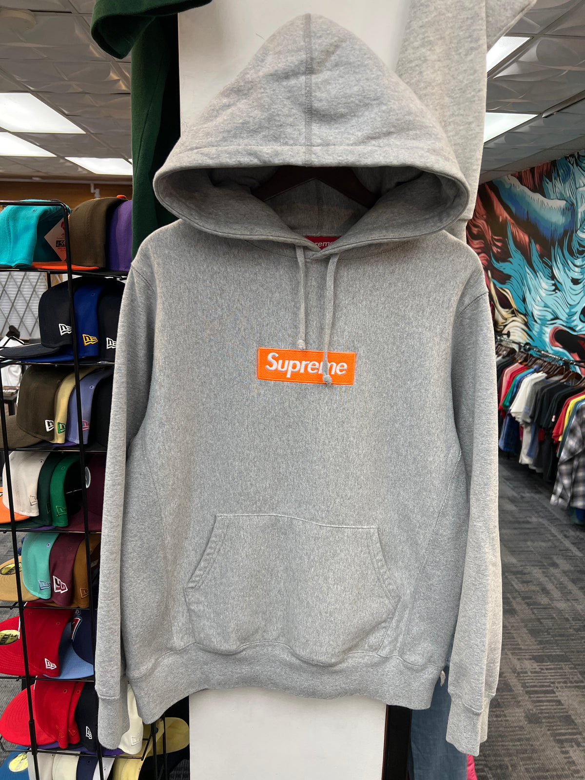Supreme Orange Box Logo Grey Hoodie FW17