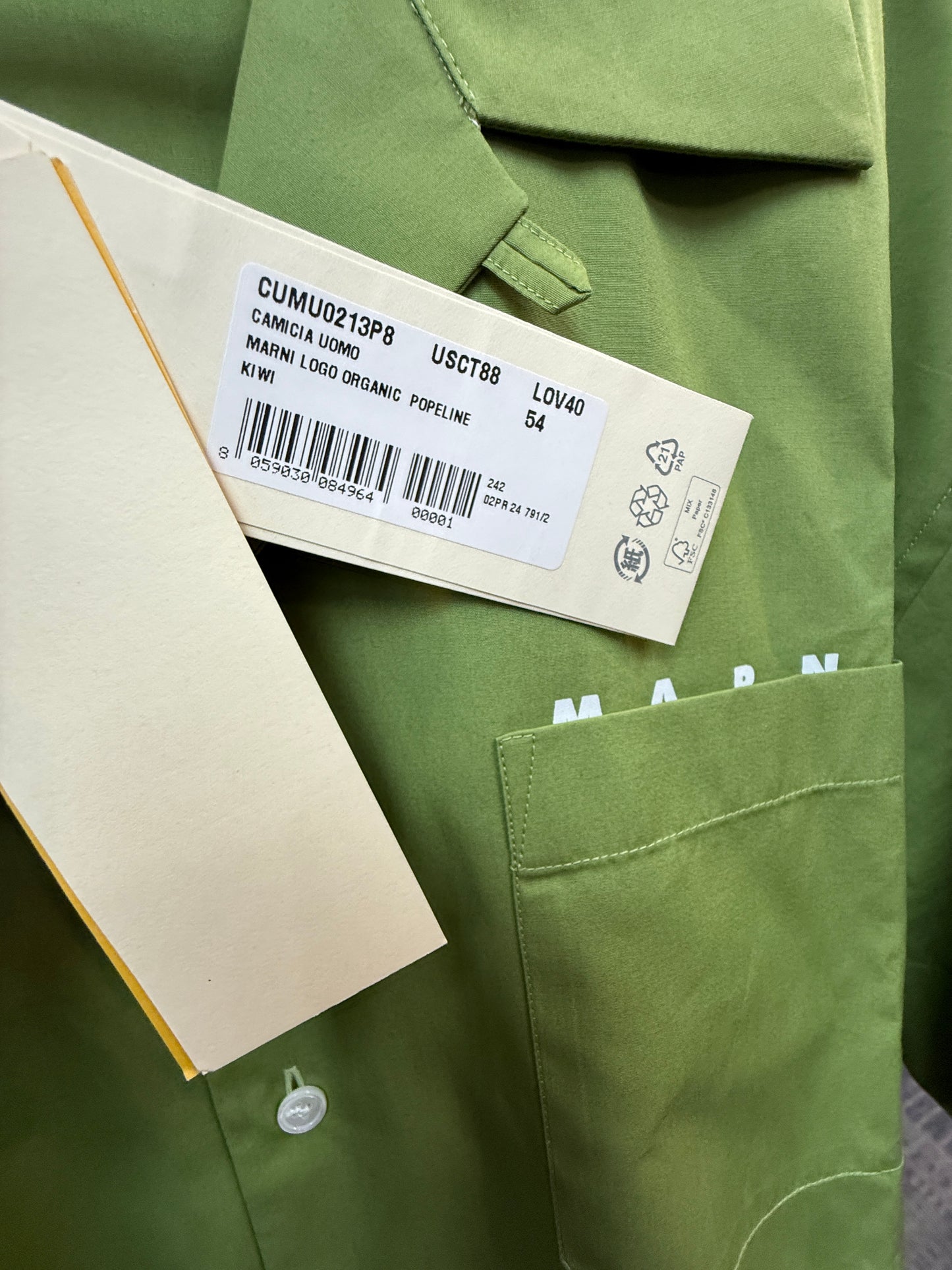 New Marni Logo Organic Popeline Shirt Kiwi