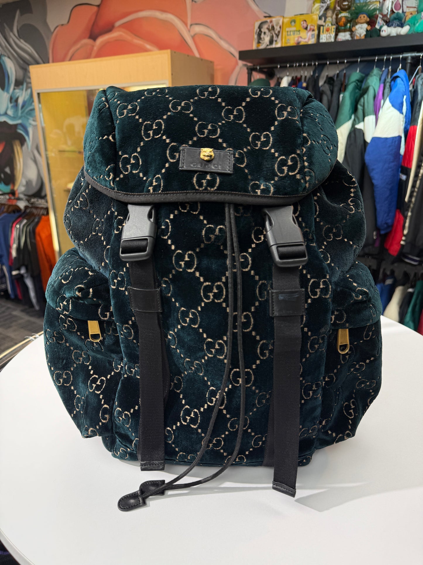 Gucci GG Velvet Medium Blue Backpack
