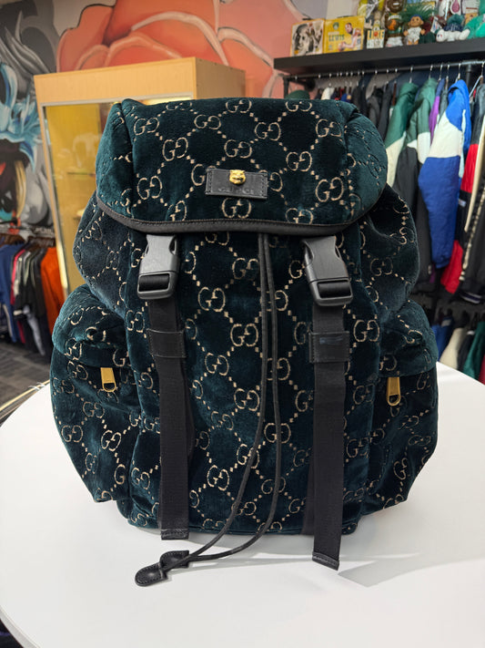Gucci GG Velvet Medium Blue Backpack