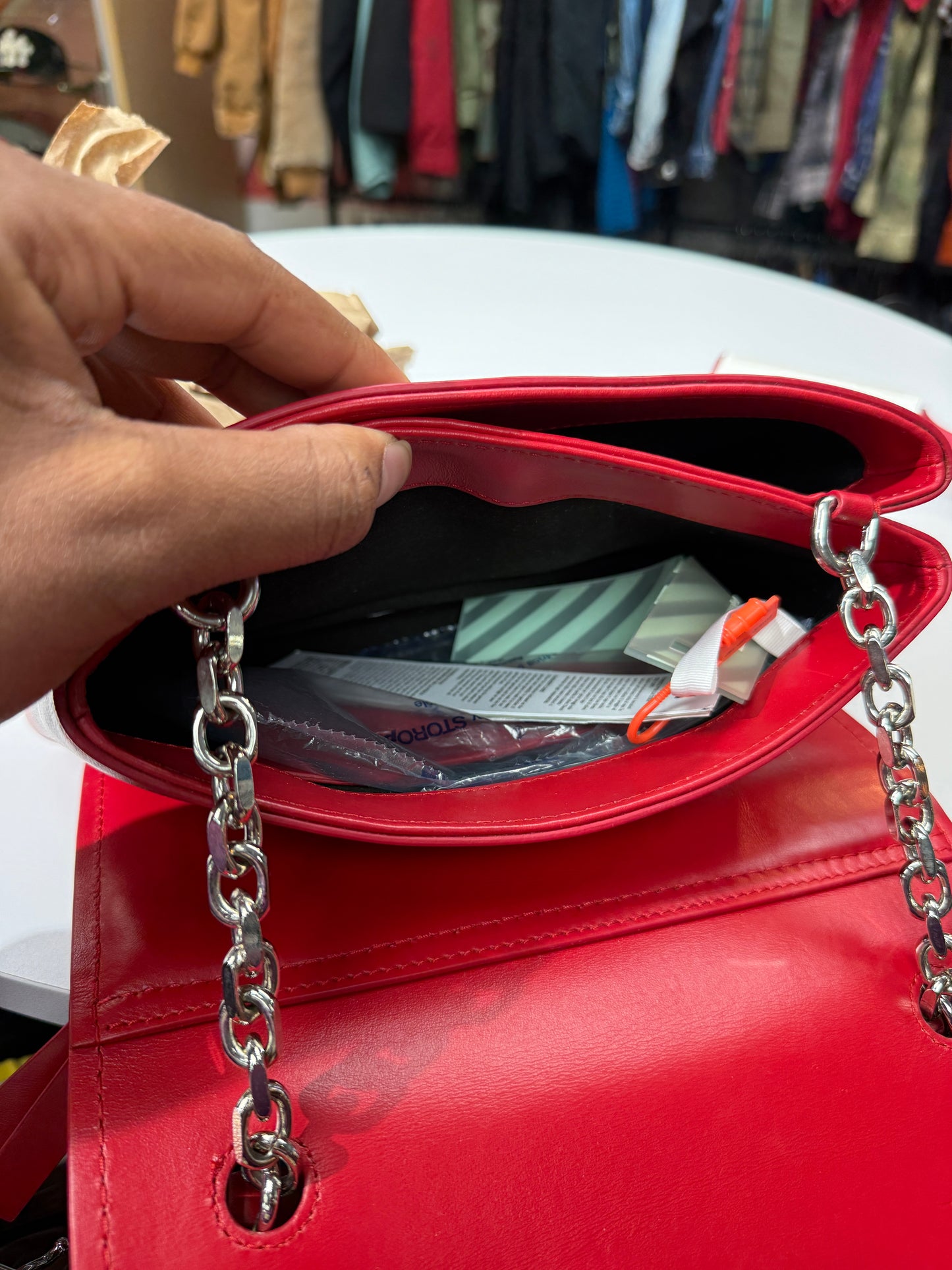 Off-White Binder Clip Small Soft Leather Crossbody Red Bag