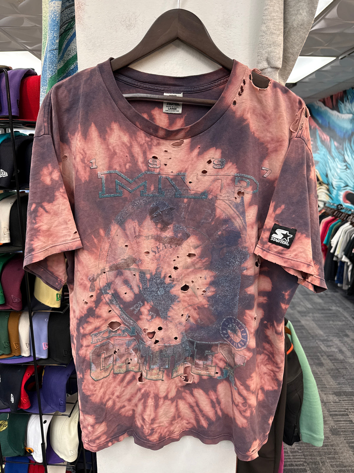 Vintage Starter Ken Griffey Jr Thrashed Tie-Dye Tee
