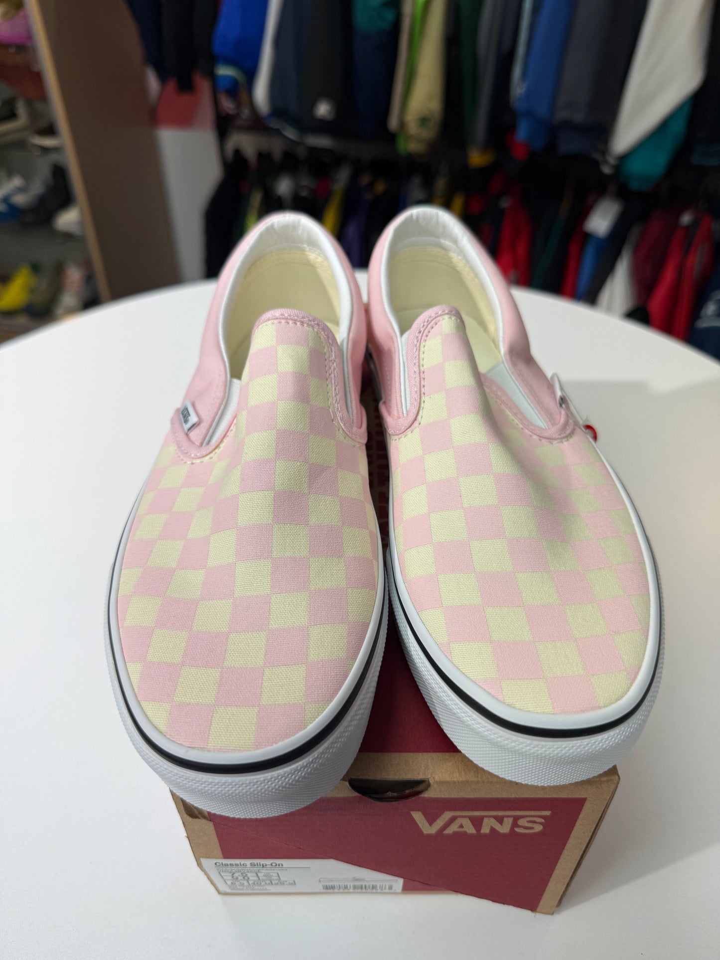 New Pink Checkered Van Slip Ons