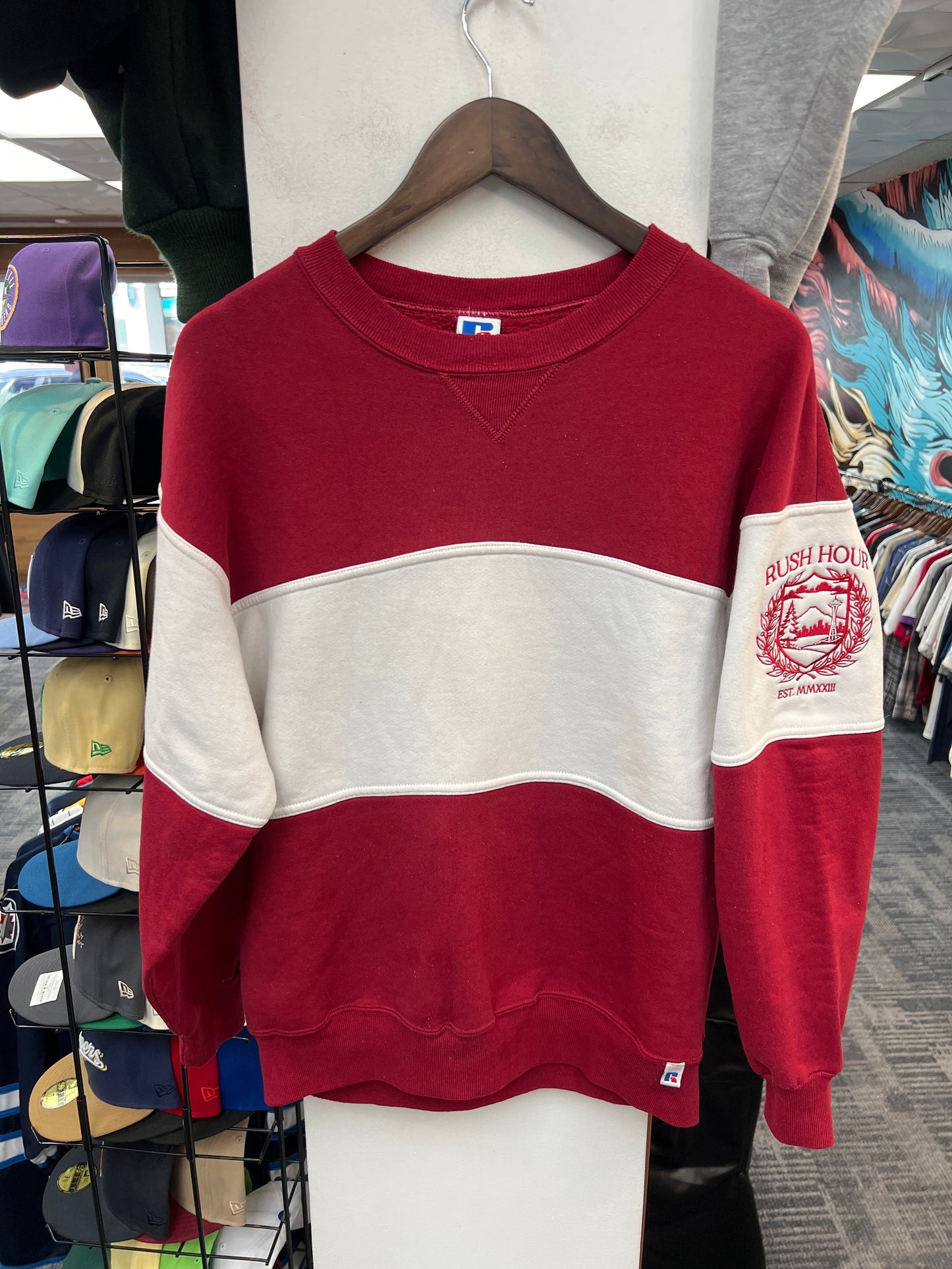 Rush Crest Dark Red/White Sleeve Hit Crewneck