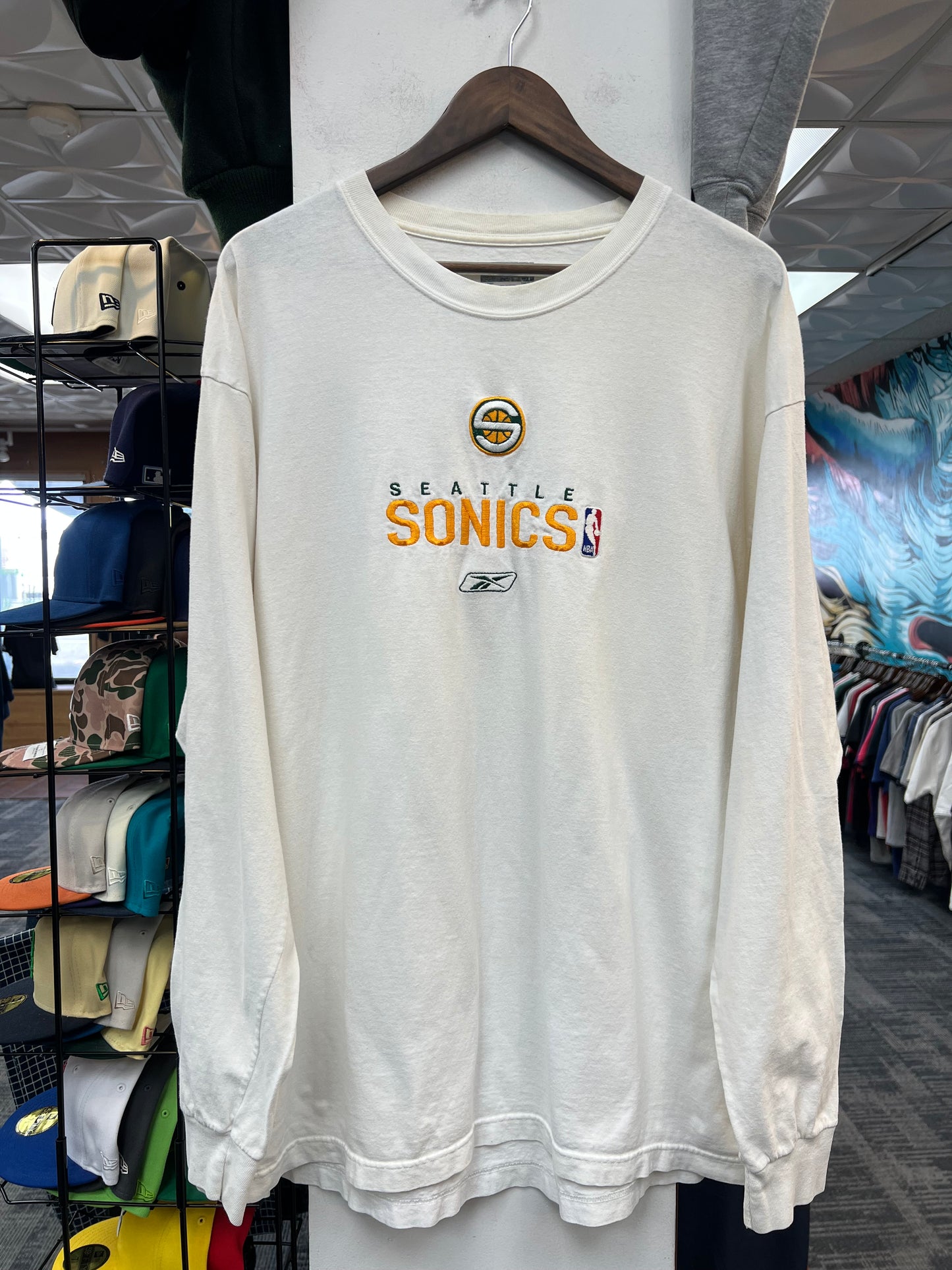 Vintage Reebok SuperSonics L/S White Crew