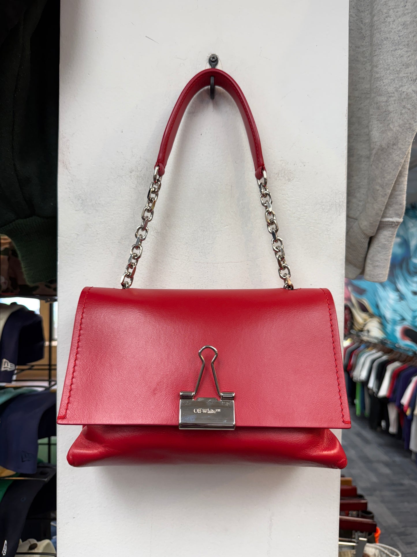 Off-White Binder Clip Small Soft Leather Crossbody Red Bag