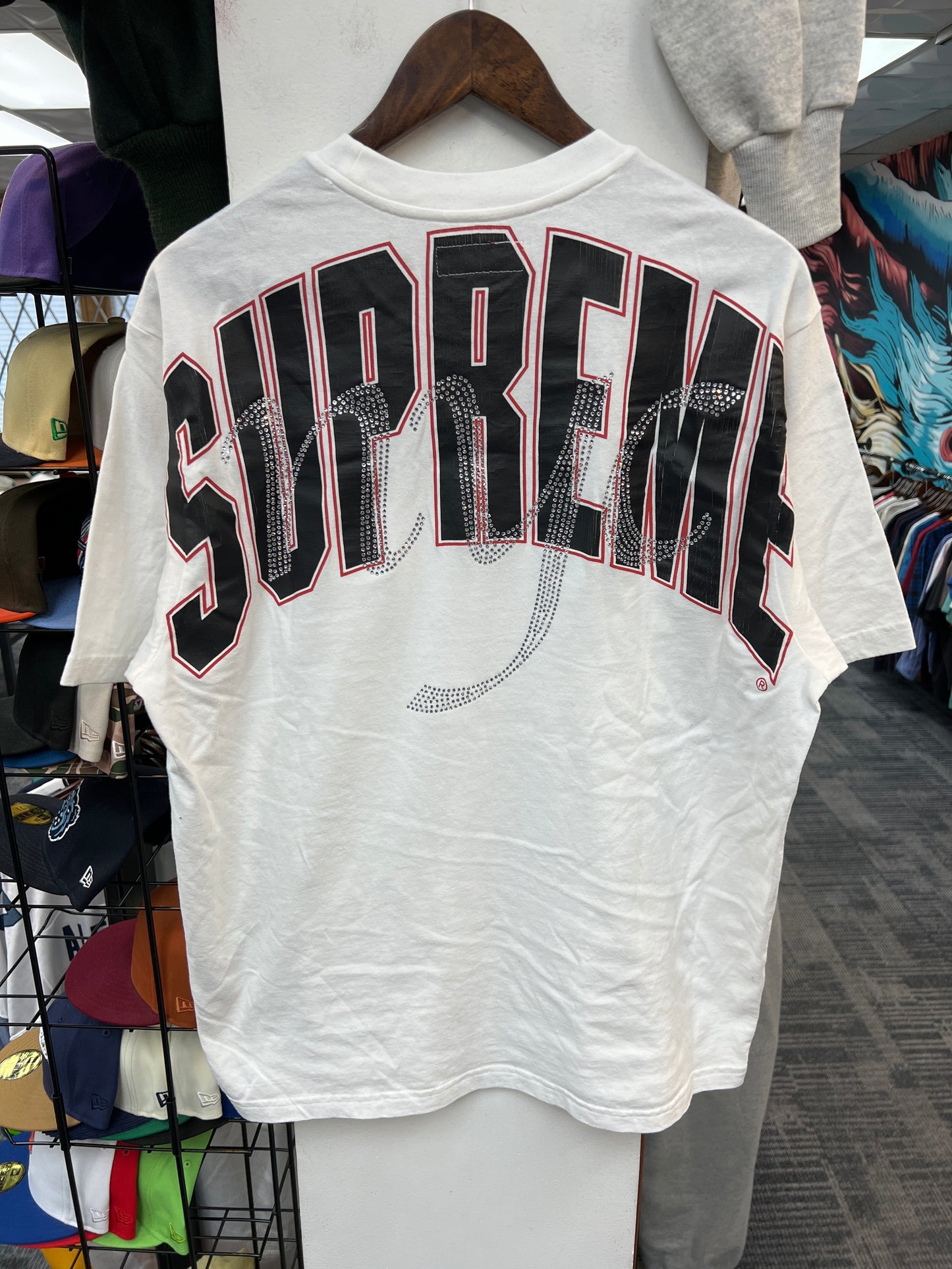 Supreme Rhinestone Script S/S White Tee