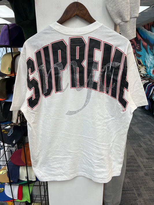 Supreme Rhinestone Script S/S White Tee