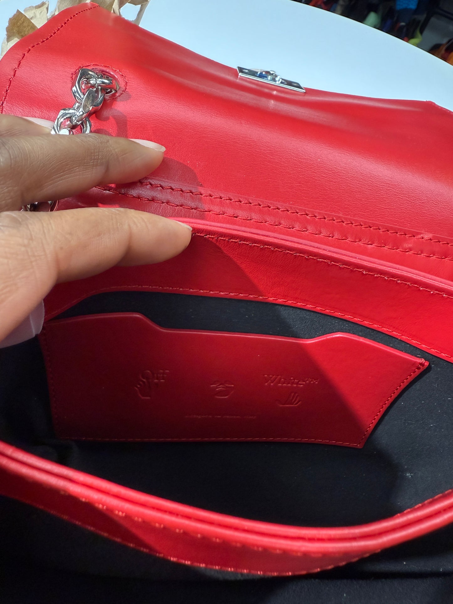 Off-White Binder Clip Small Soft Leather Crossbody Red Bag
