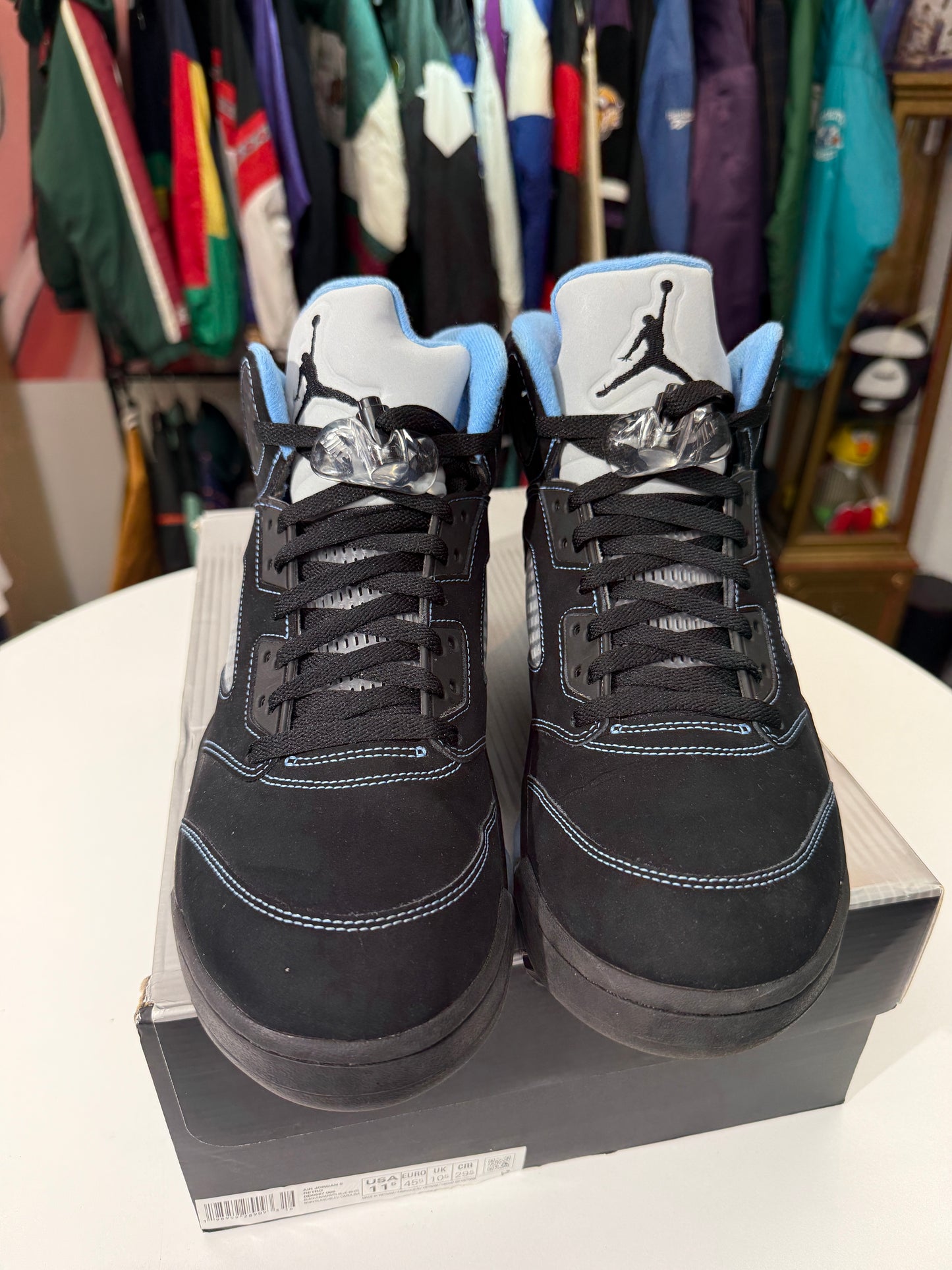 Preowned Black University Blue Jordan 5