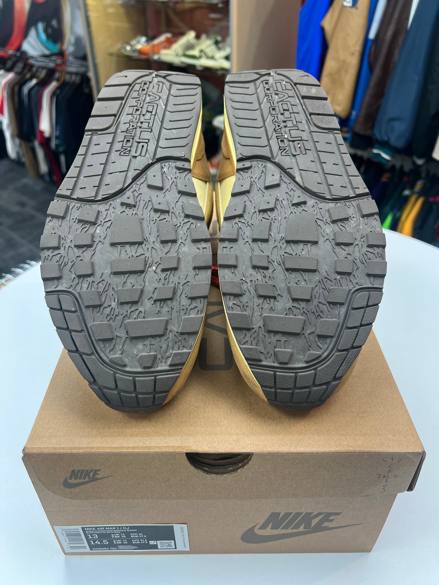 Preowned Nike Air Max 1 Travis Scott Wheat Lemon Drop
