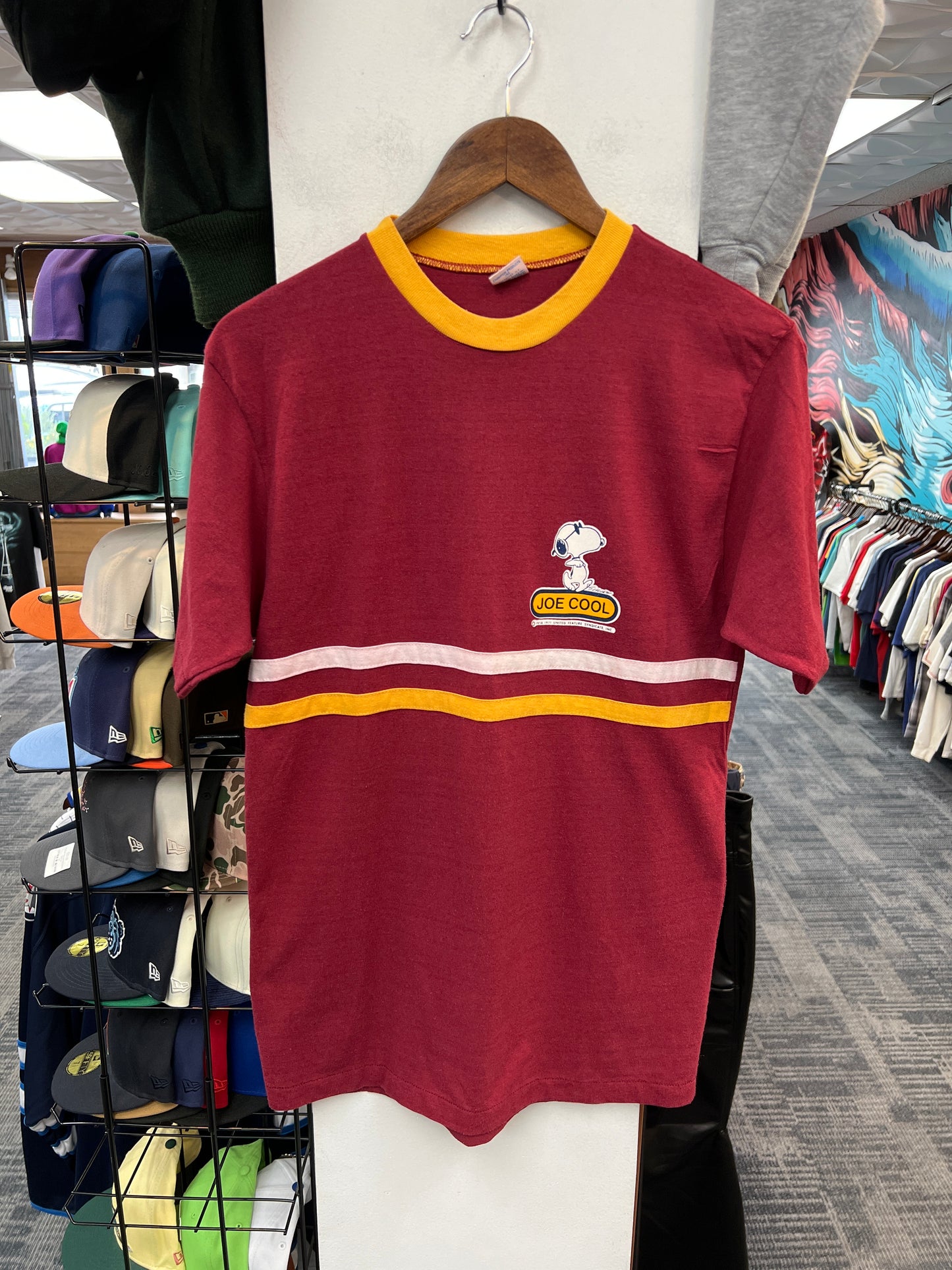 Champion 70s Joe Cool Snoopy Ringer Maroon Tee
