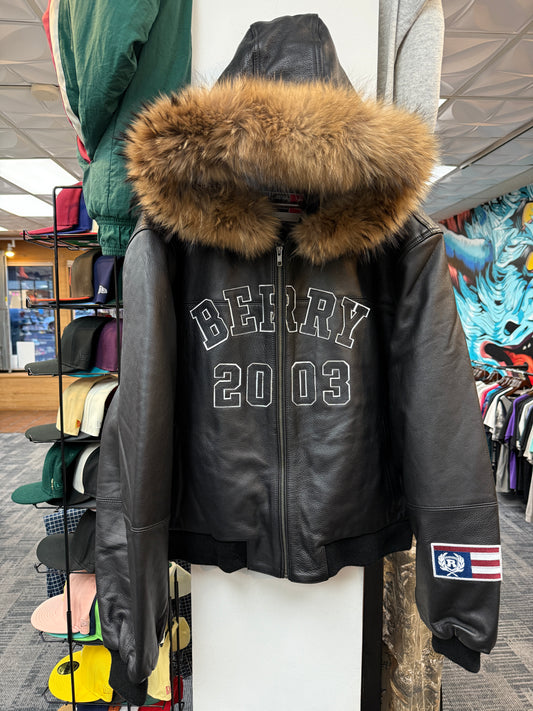 New GV Raspberry Hills Berry Fur Leather Jacket