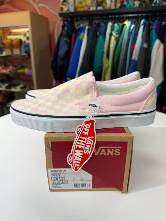 New Pink Checkered Van Slip Ons