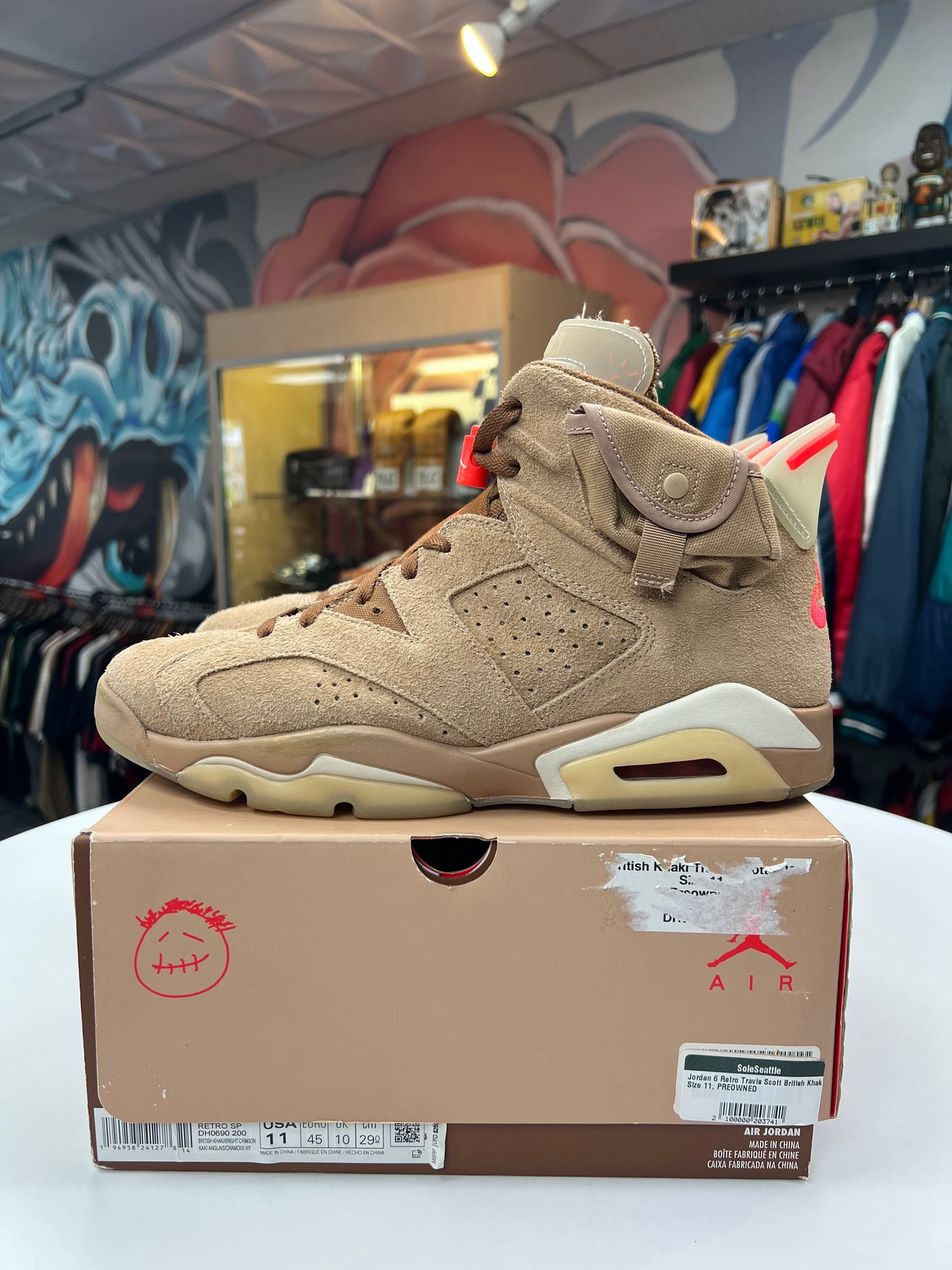 Preowned British Khaki Travis Scott Jordan 6